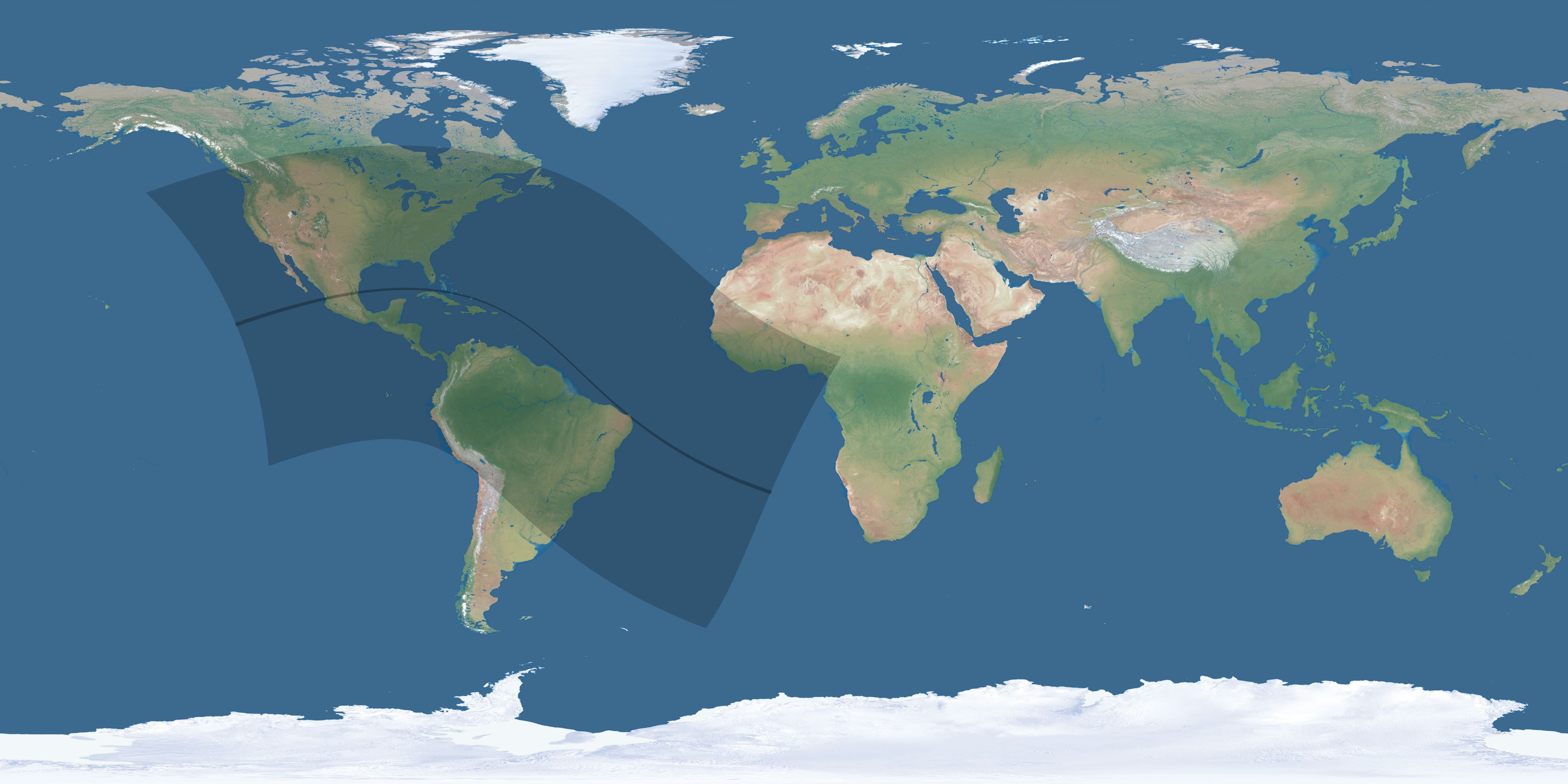 Map of the umbra and penumbra path of the solar eclipse of 07/29/1897