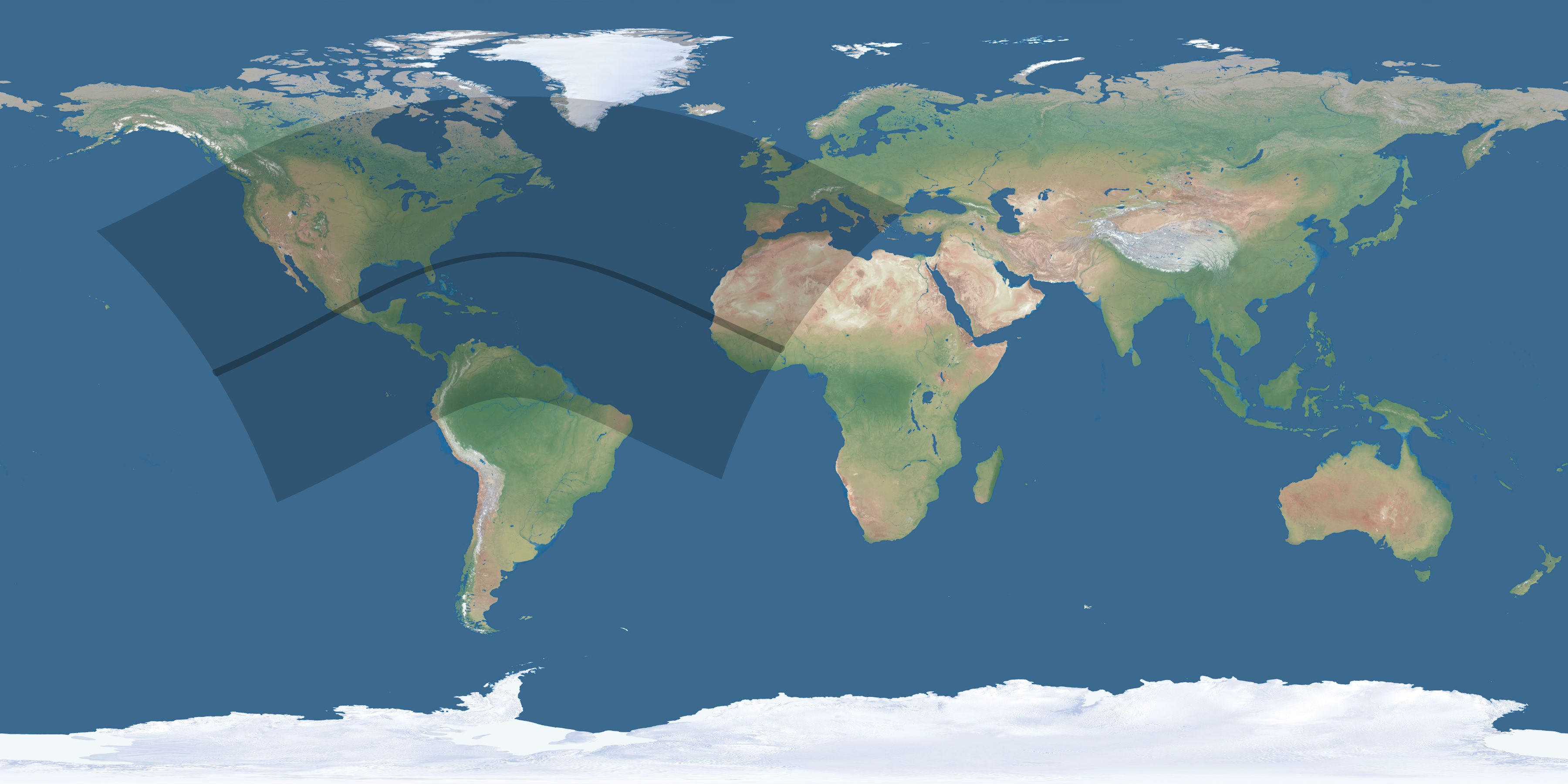 Map of the umbra and penumbra path of the solar eclipse of 06/28/1908