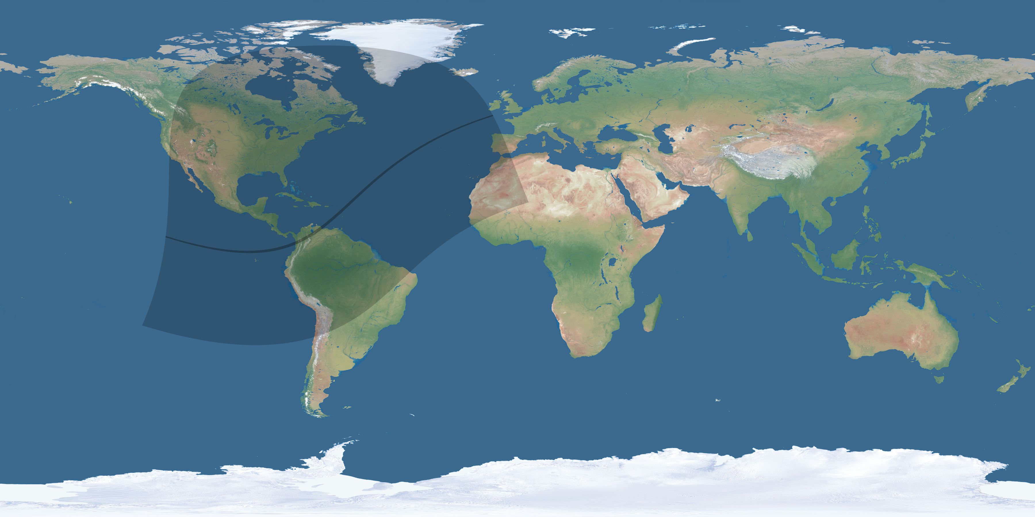 Map of the umbra and penumbra path of the solar eclipse of 02/03/1916