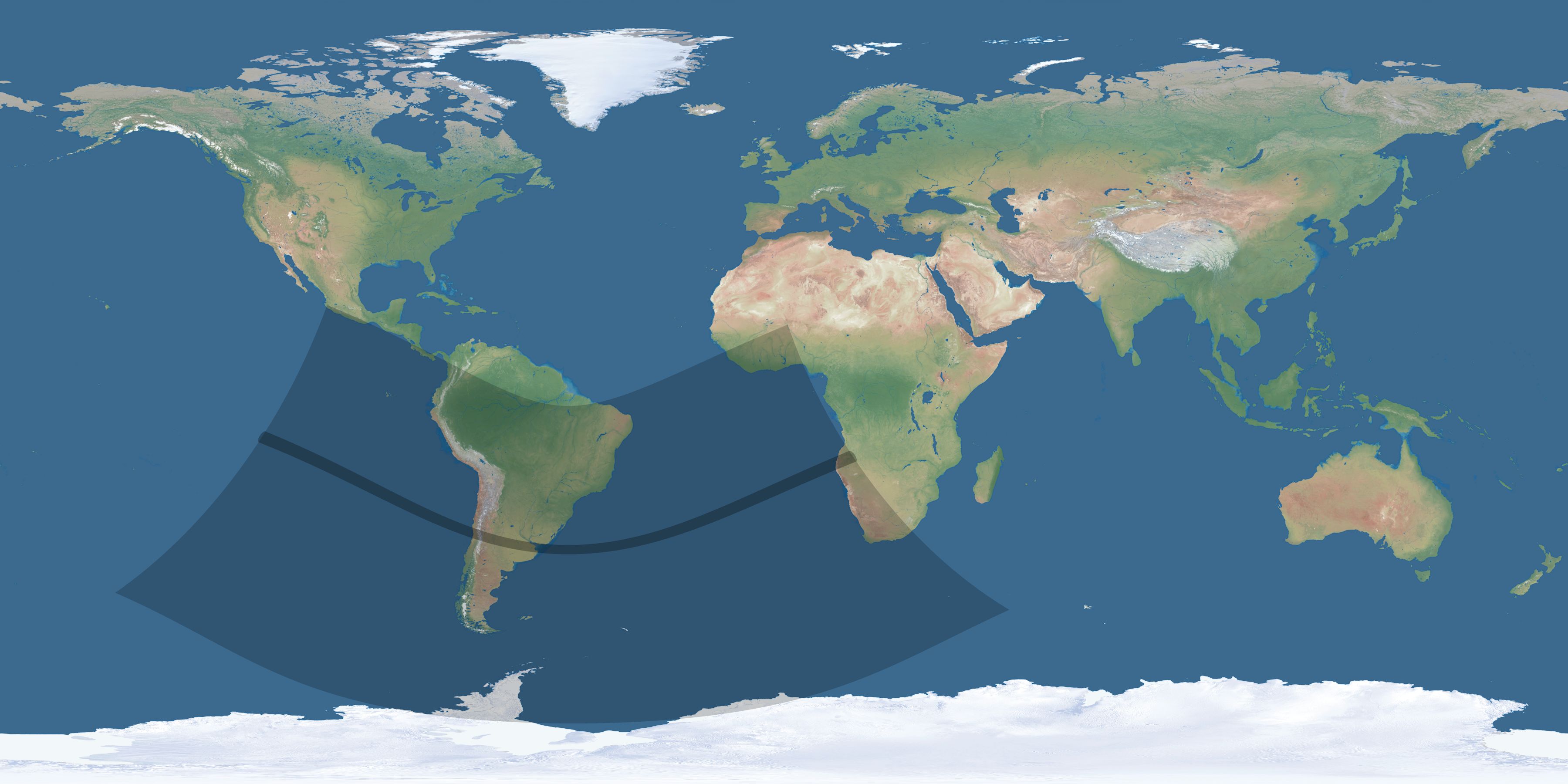 Map of the umbra and penumbra path of the solar eclipse of 12/03/1918