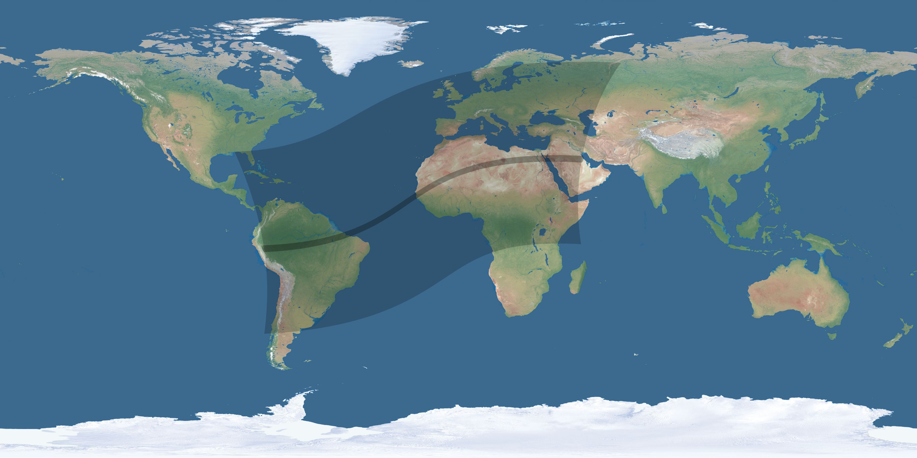 Map of the umbra and penumbra path of the solar eclipse of 03/28/1922