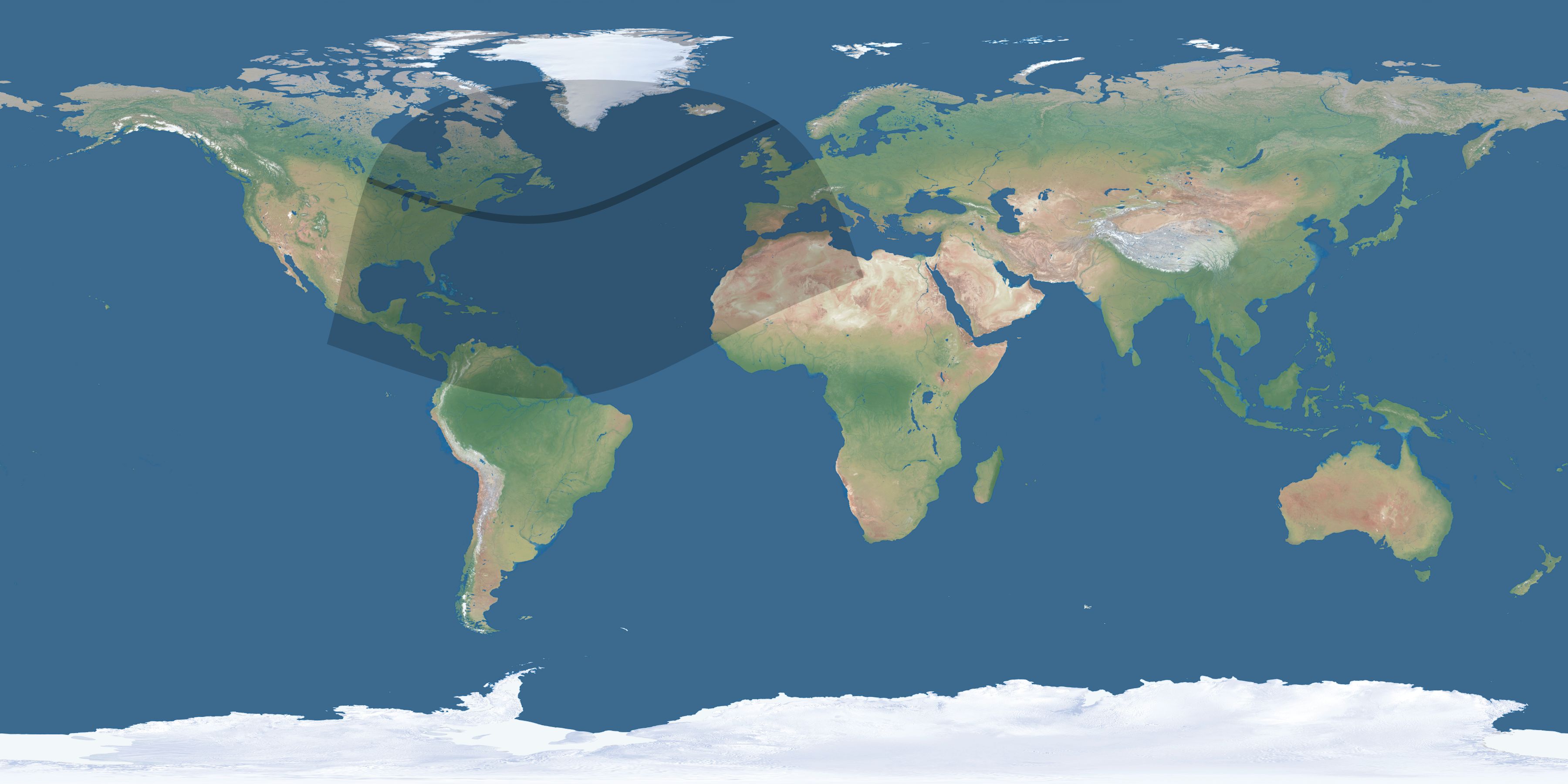 Map of the umbra and penumbra path of the solar eclipse of 01/24/1925