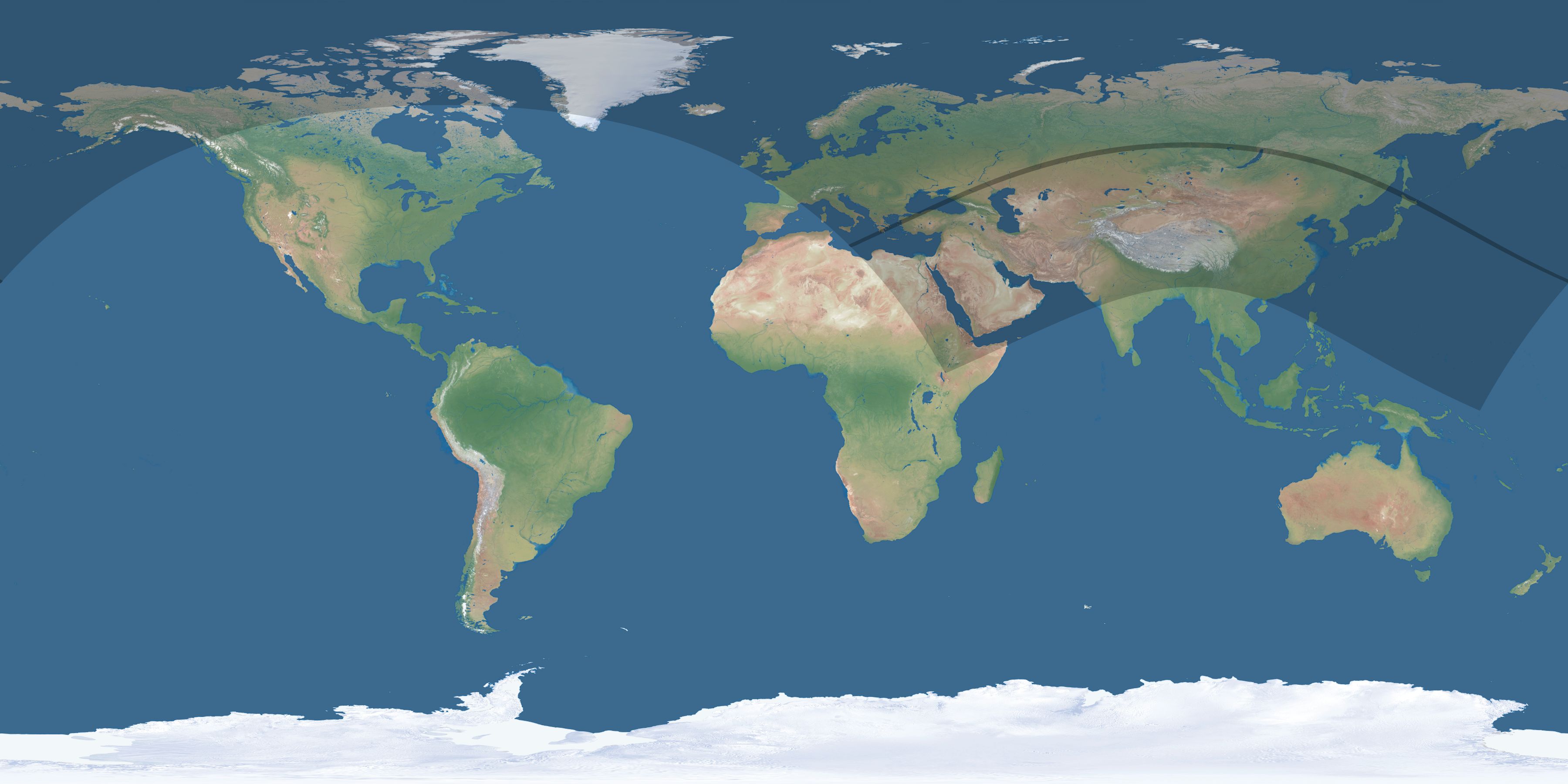 Map of the umbra and penumbra path of the solar eclipse of 06/19/1936