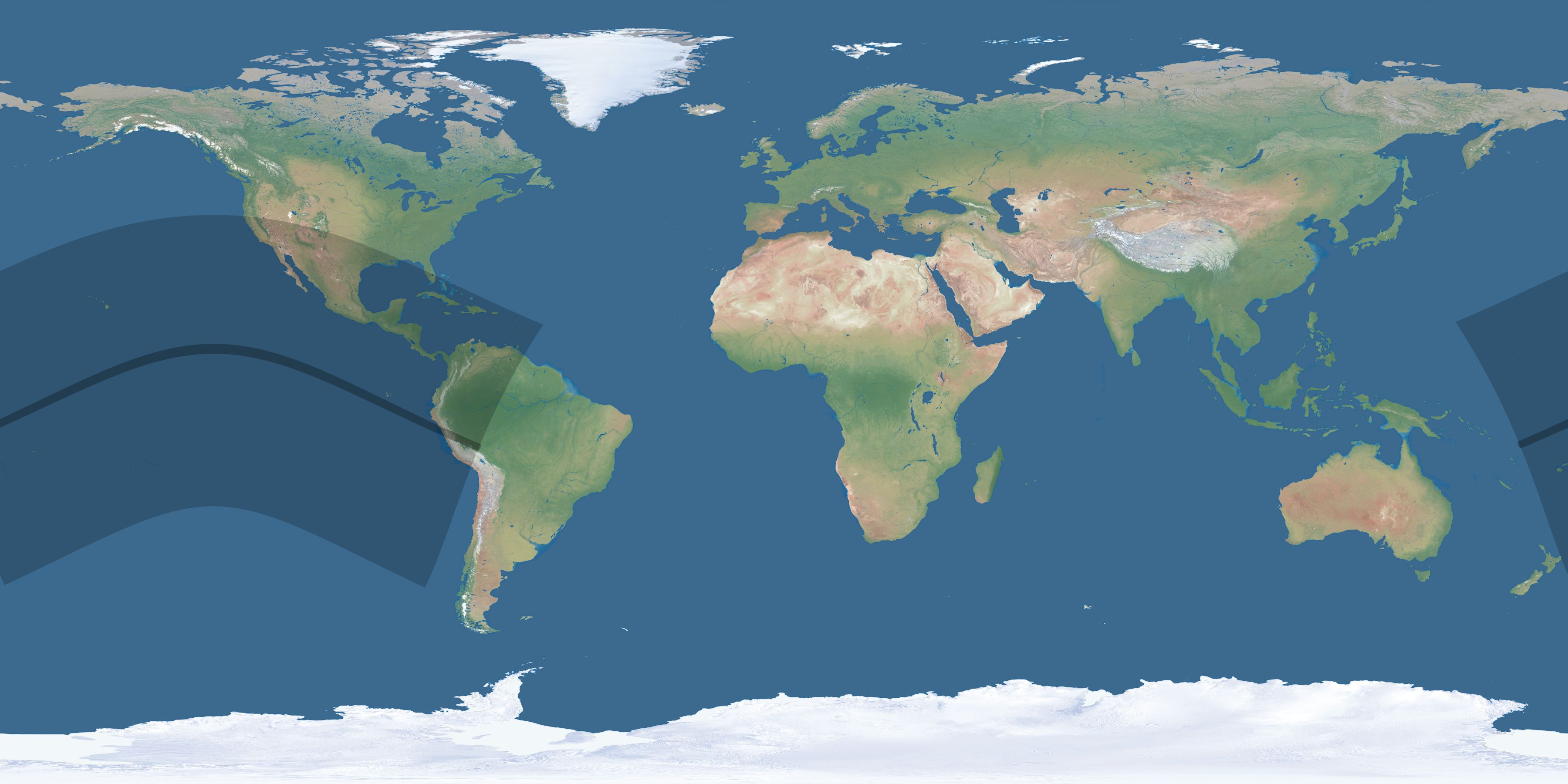 Map of the umbra and penumbra path of the solar eclipse of 06/08/1937