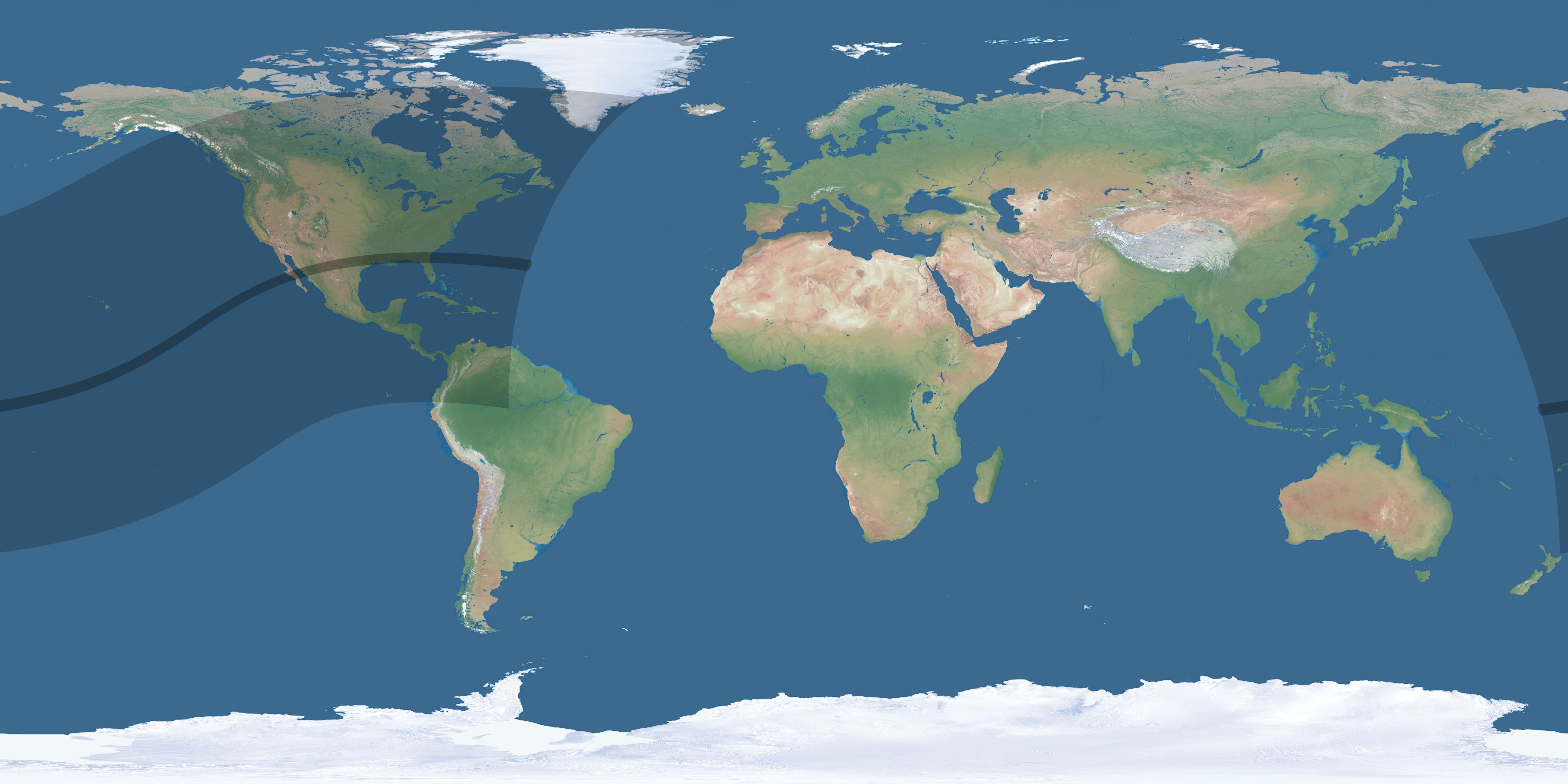 Map of the umbra and penumbra path of the solar eclipse of 04/07/1940