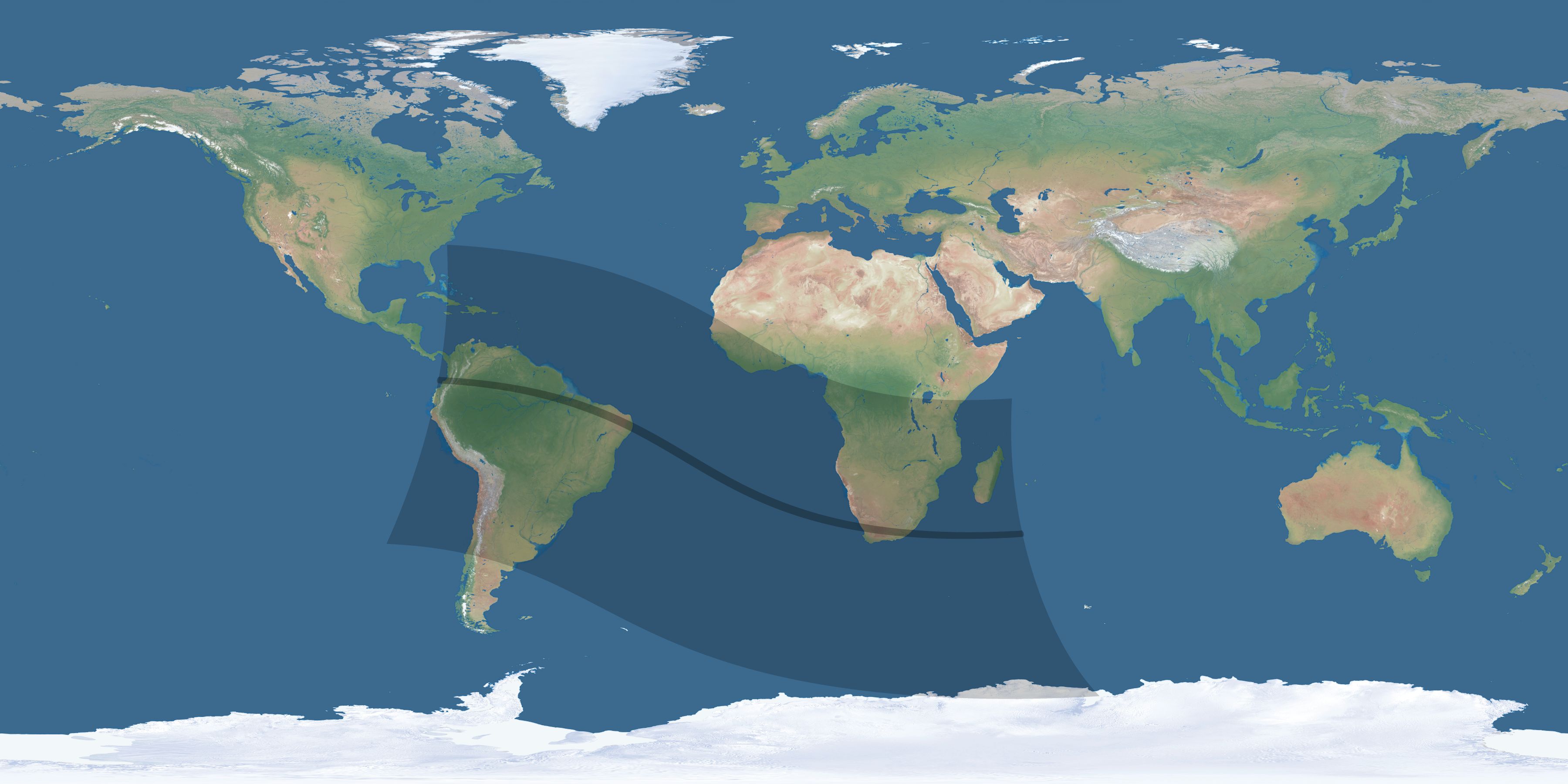 Map of the umbra and penumbra path of the solar eclipse of 10/01/1940