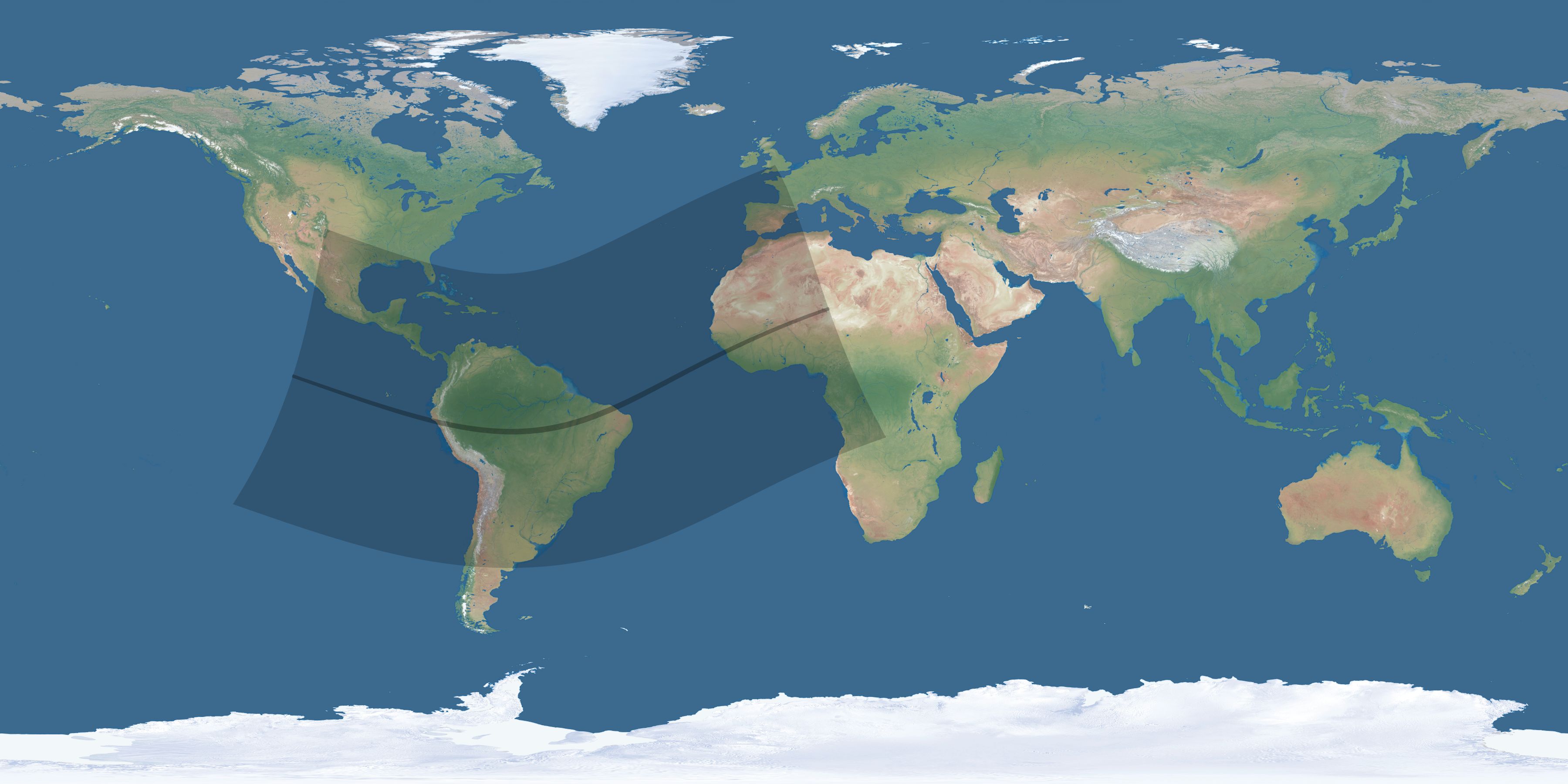 Map of the umbra and penumbra path of the solar eclipse of 01/25/1944
