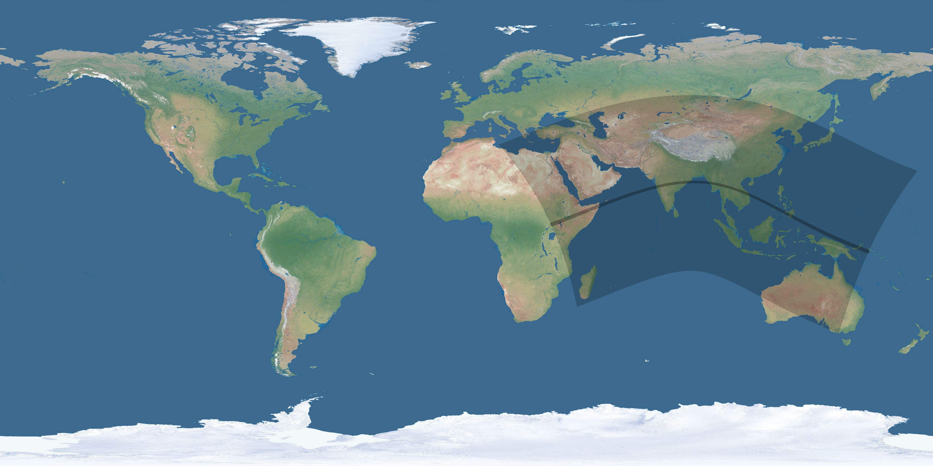 Map of the umbra and penumbra path of the solar eclipse of 07/20/1944