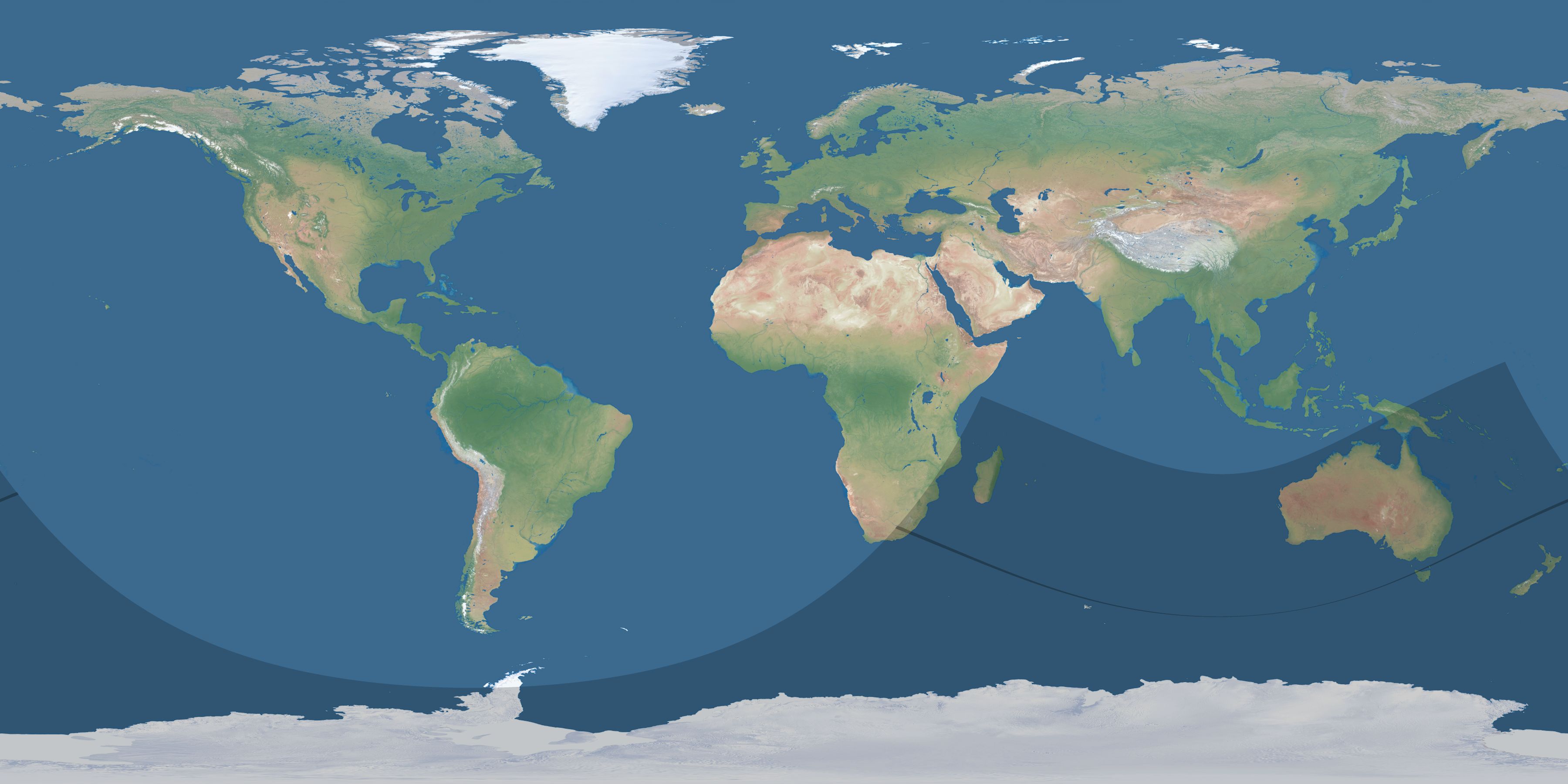 Map of the umbra and penumbra path of the solar eclipse of 01/14/1945