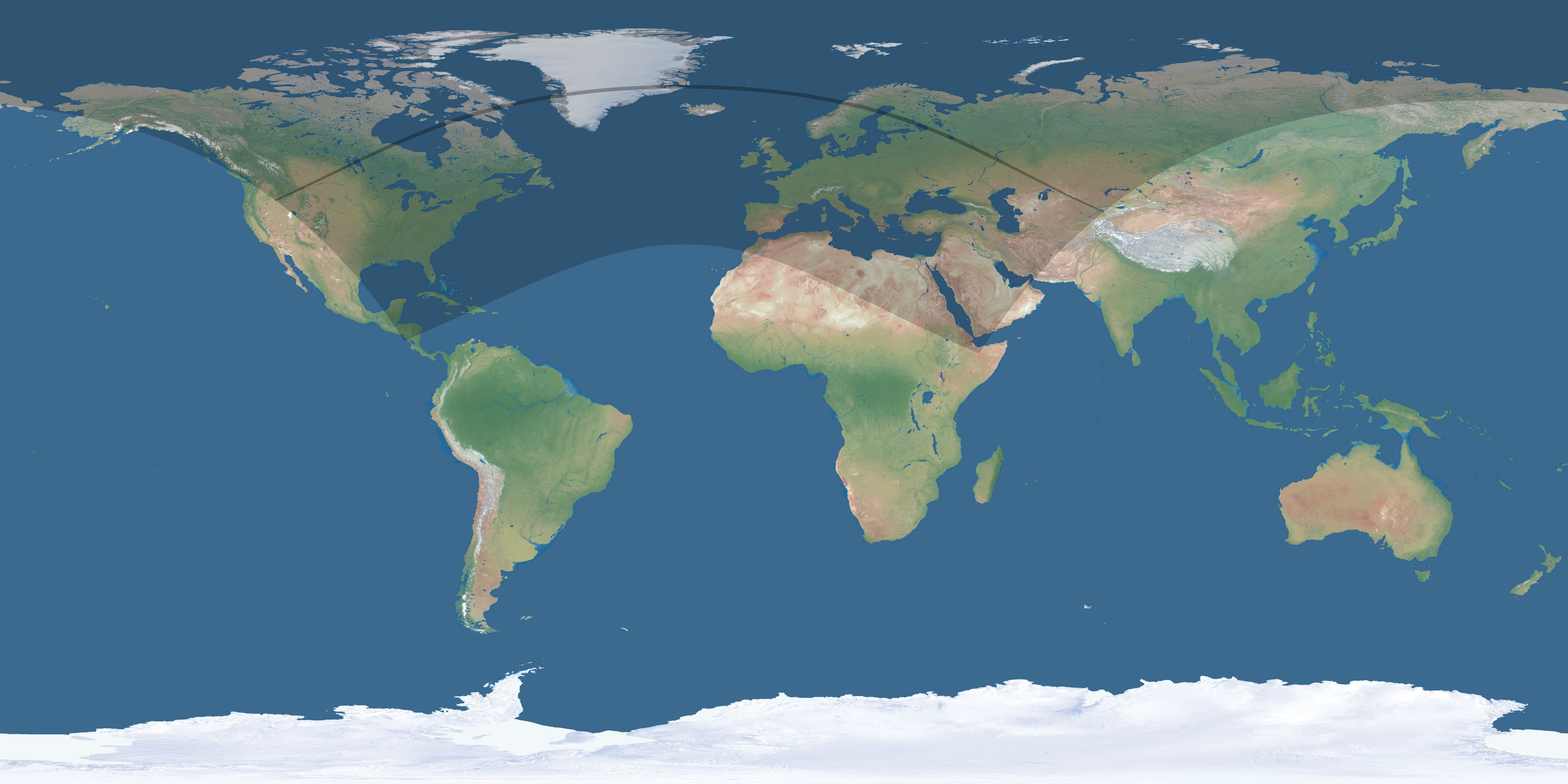 Map of the umbra and penumbra path of the solar eclipse of 07/09/1945
