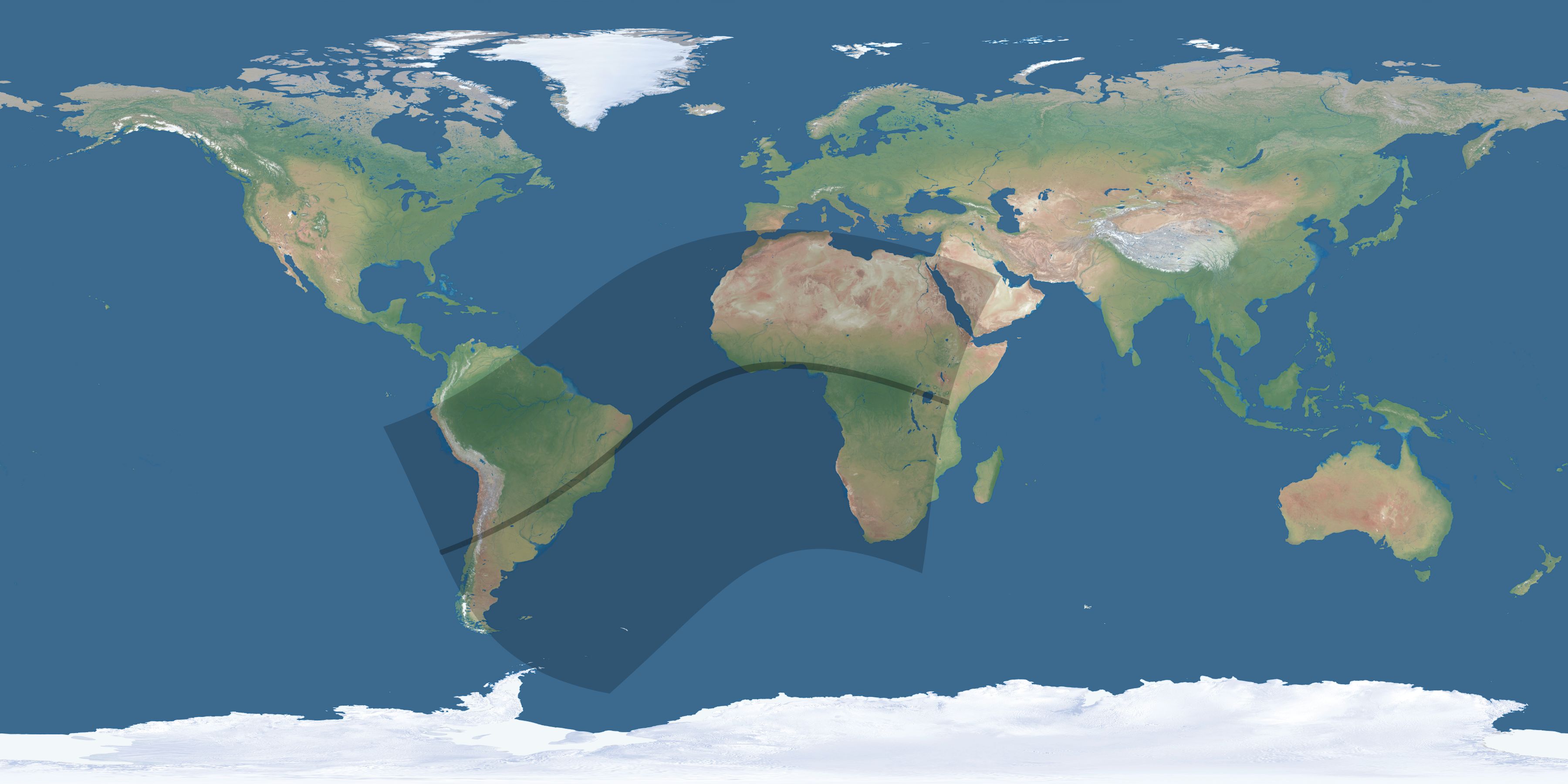Map of the umbra and penumbra path of the solar eclipse of 05/20/1947