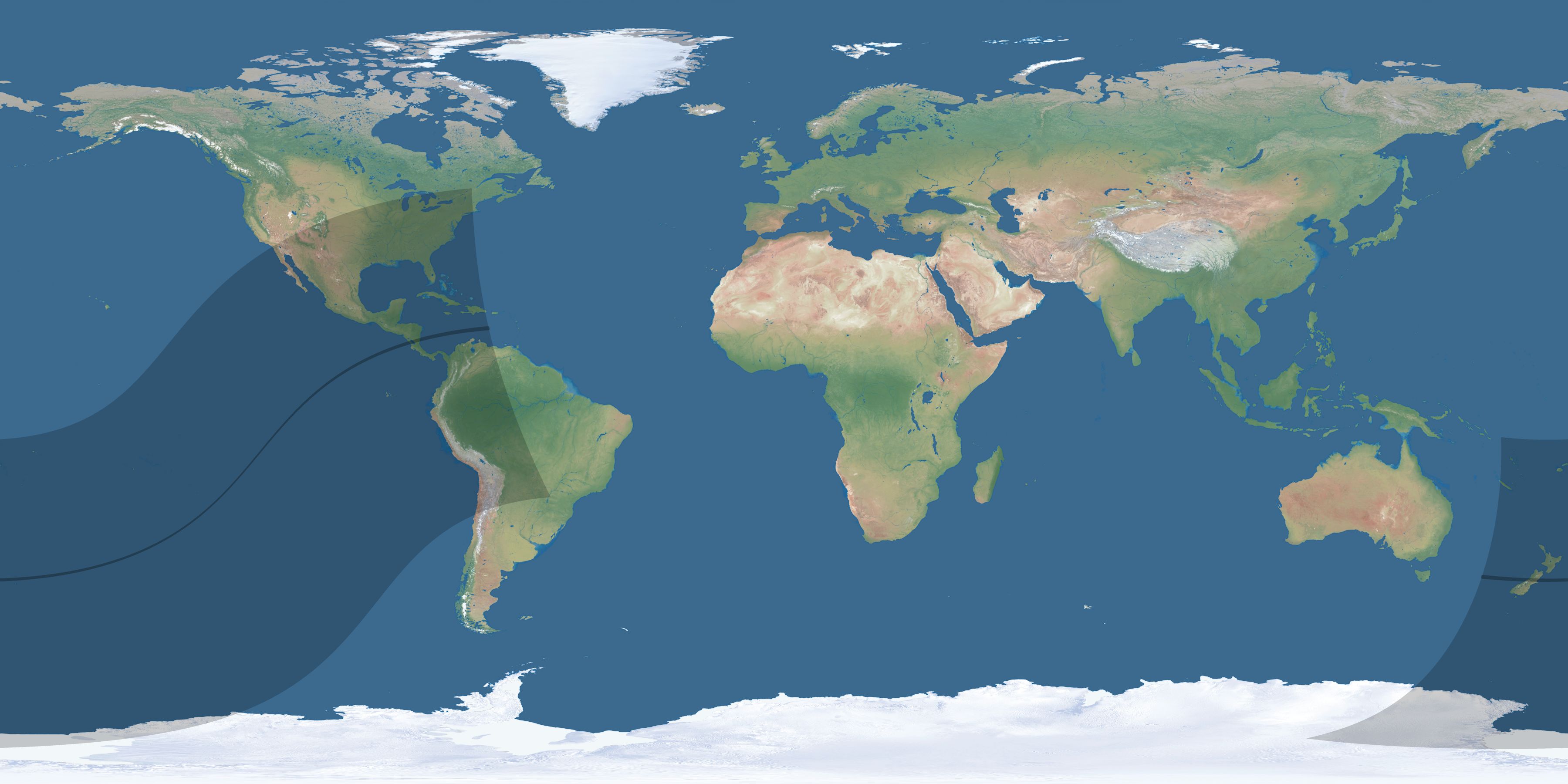Map of the umbra and penumbra path of the solar eclipse of 03/07/1951