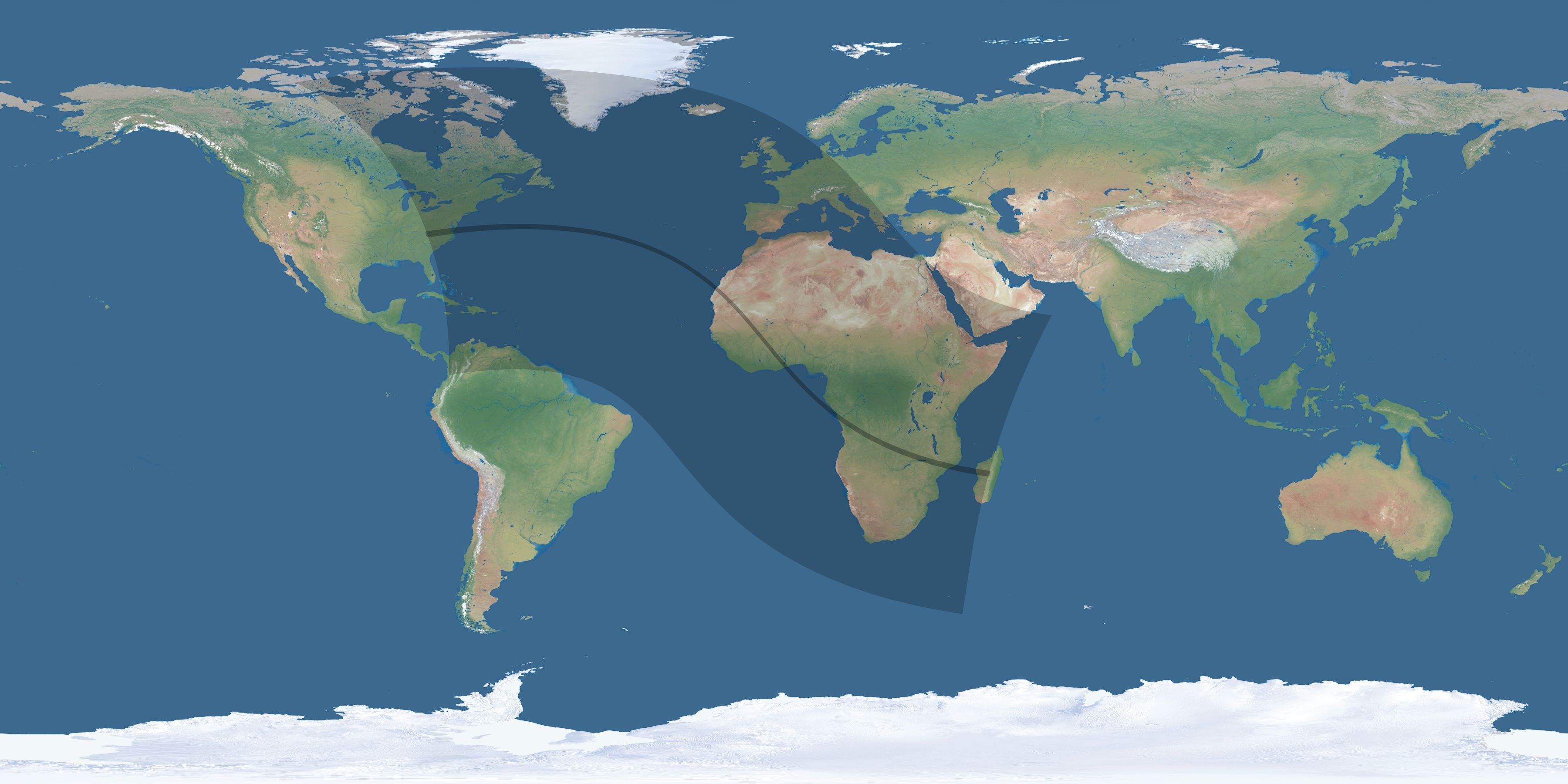 Map of the umbra and penumbra path of the solar eclipse of 09/01/1951