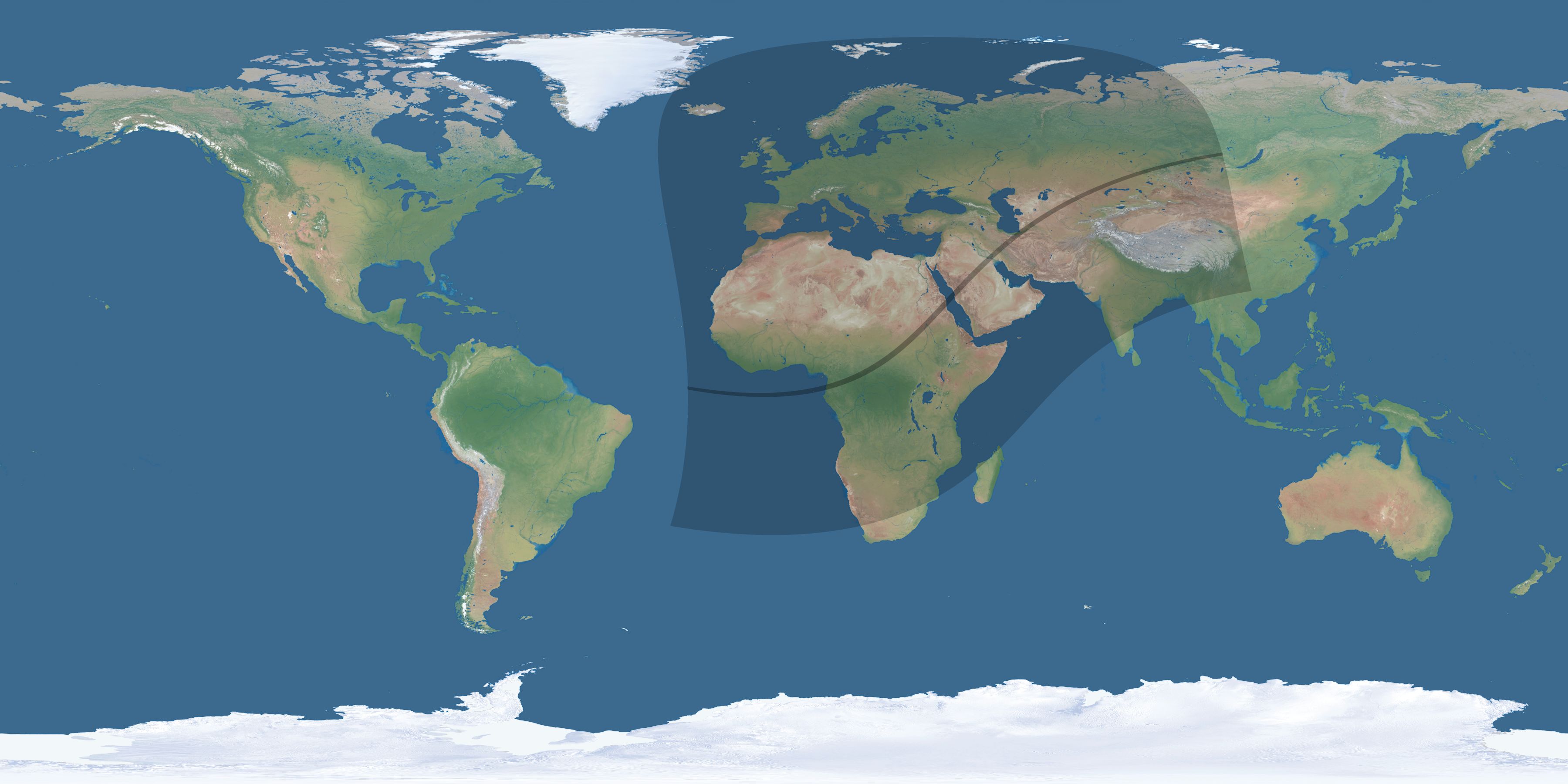 Map of the umbra and penumbra path of the solar eclipse of 02/25/1952