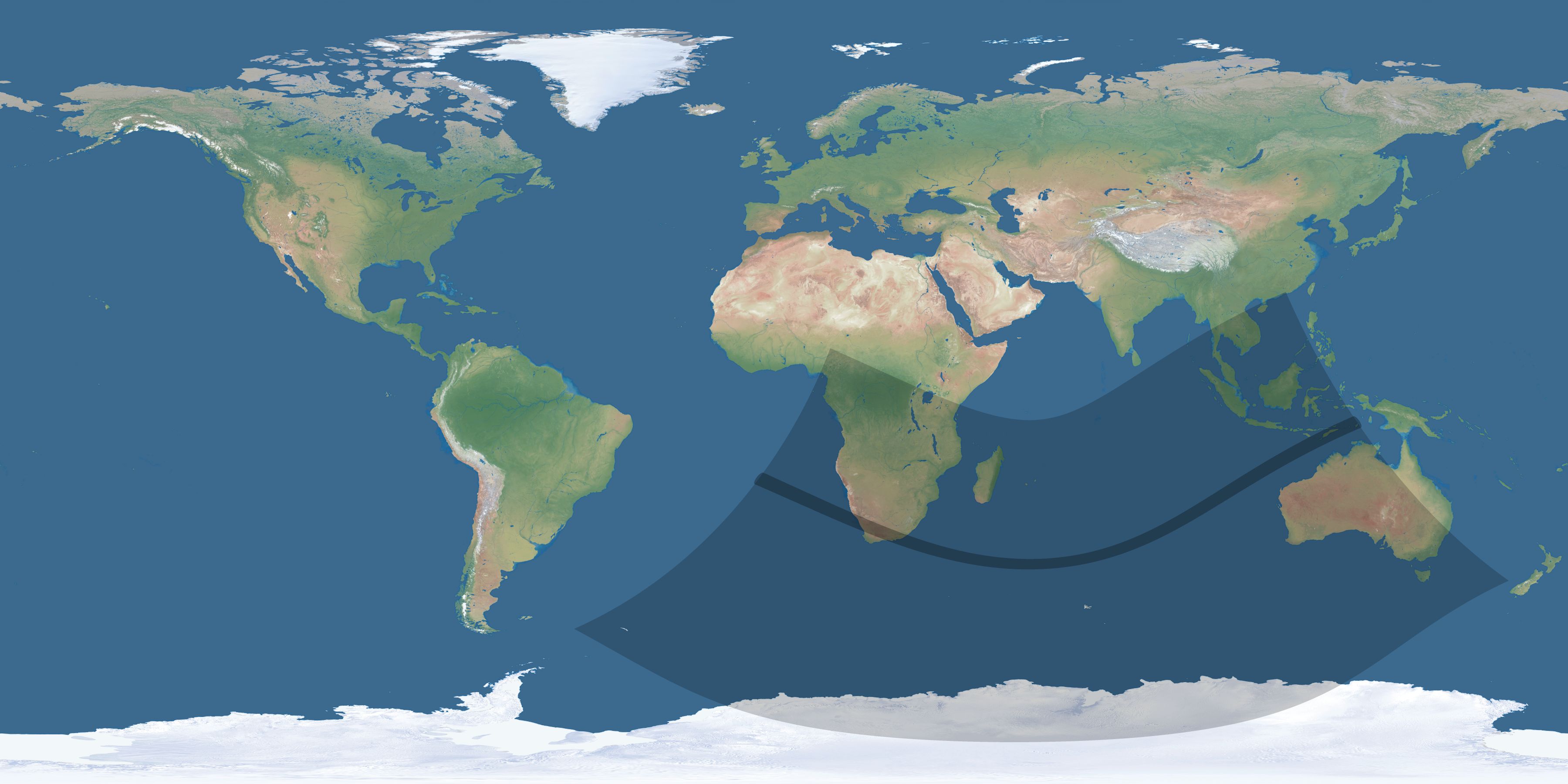 Map of the umbra and penumbra path of the solar eclipse of 12/25/1954