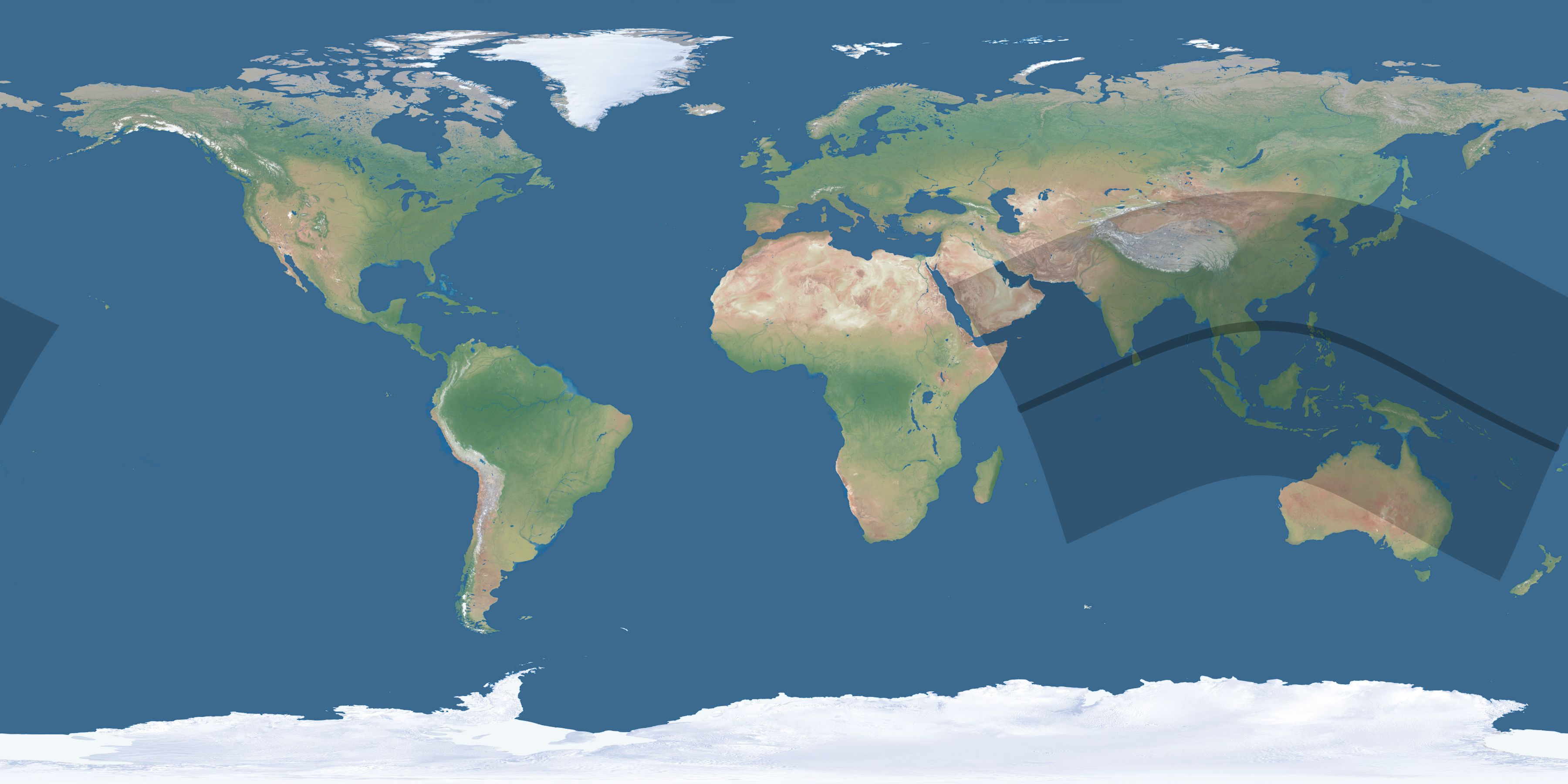 Map of the umbra and penumbra path of the solar eclipse of 06/20/1955