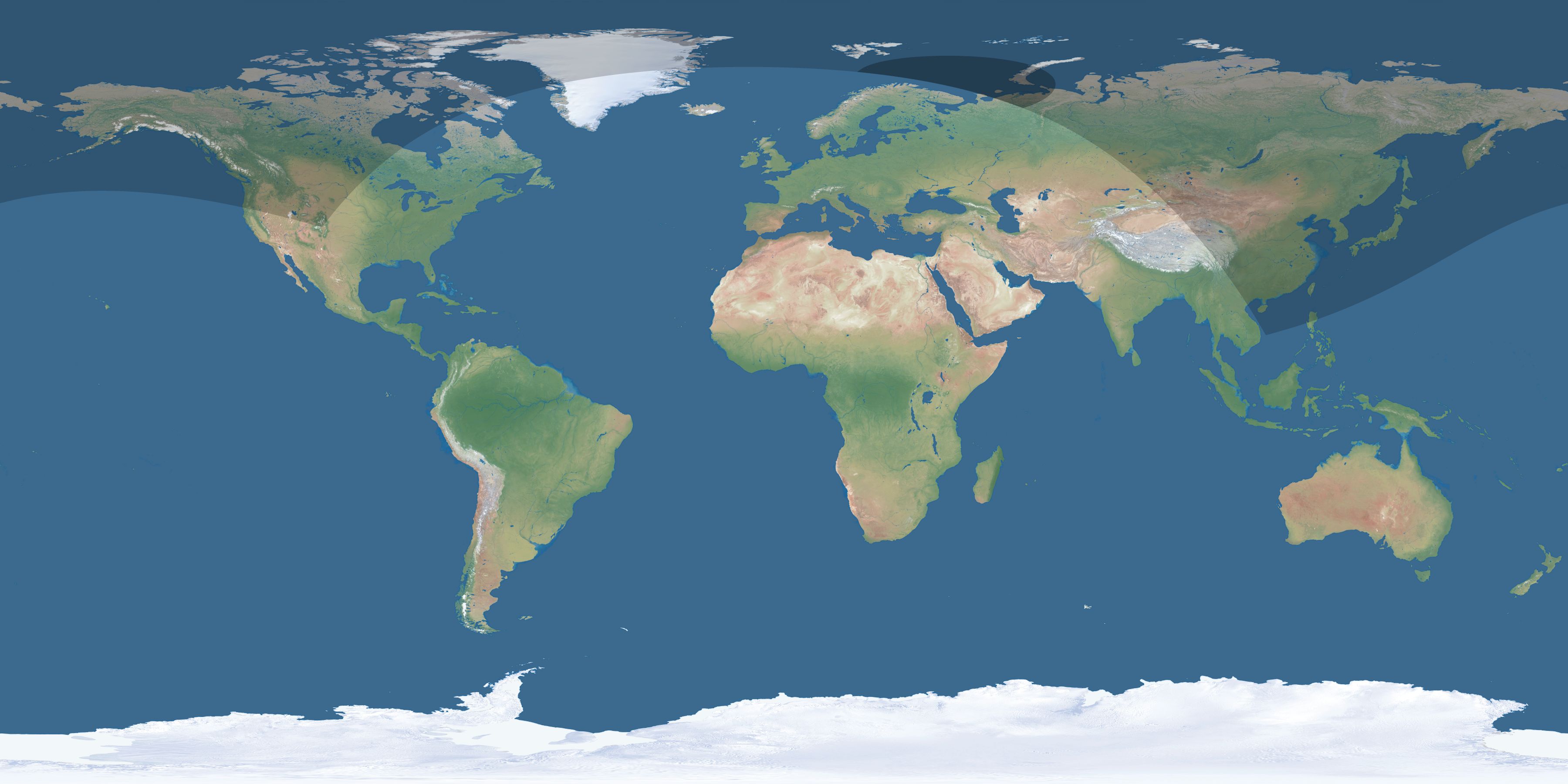 Map of the umbra and penumbra path of the solar eclipse of 04/30/1957