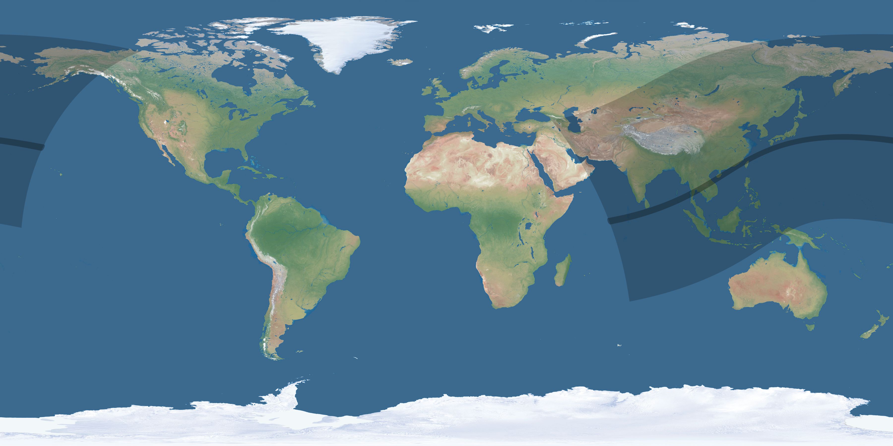 Map of the umbra and penumbra path of the solar eclipse of 04/19/1958