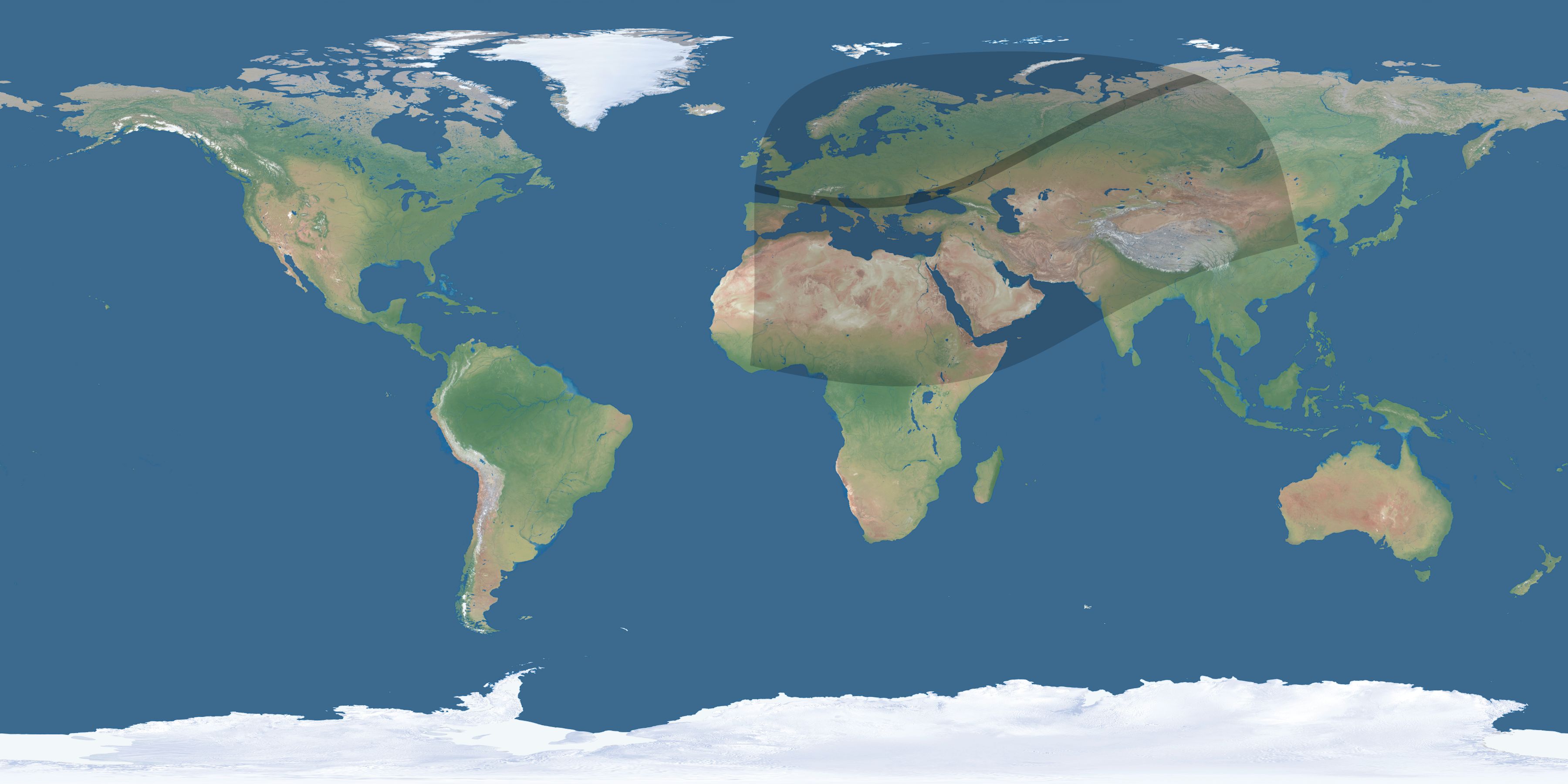 Map of the umbra and penumbra path of the solar eclipse of 02/15/1961