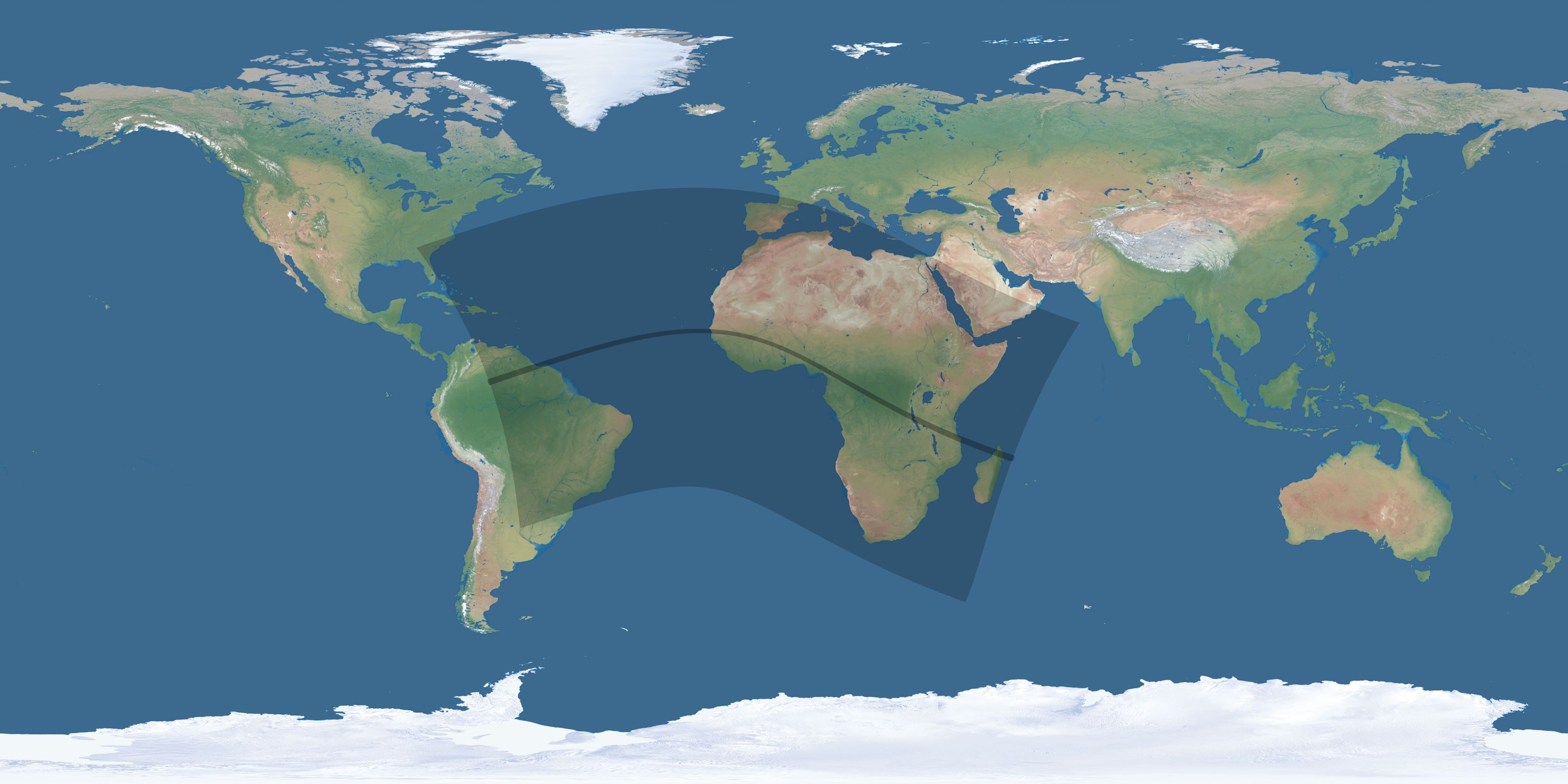 Map of the umbra and penumbra path of the solar eclipse of 07/31/1962