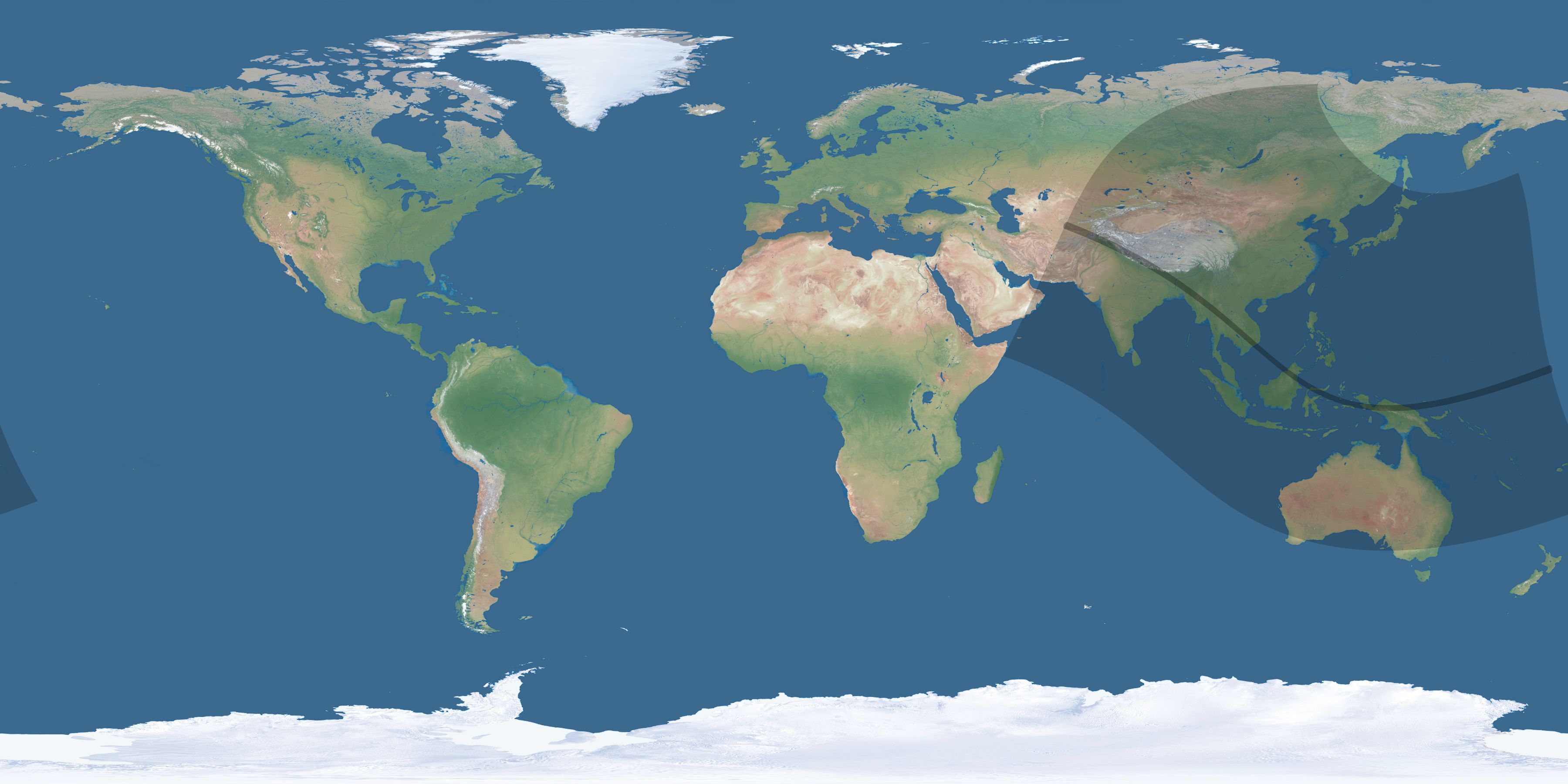Map of the umbra and penumbra path of the solar eclipse of 11/23/1965