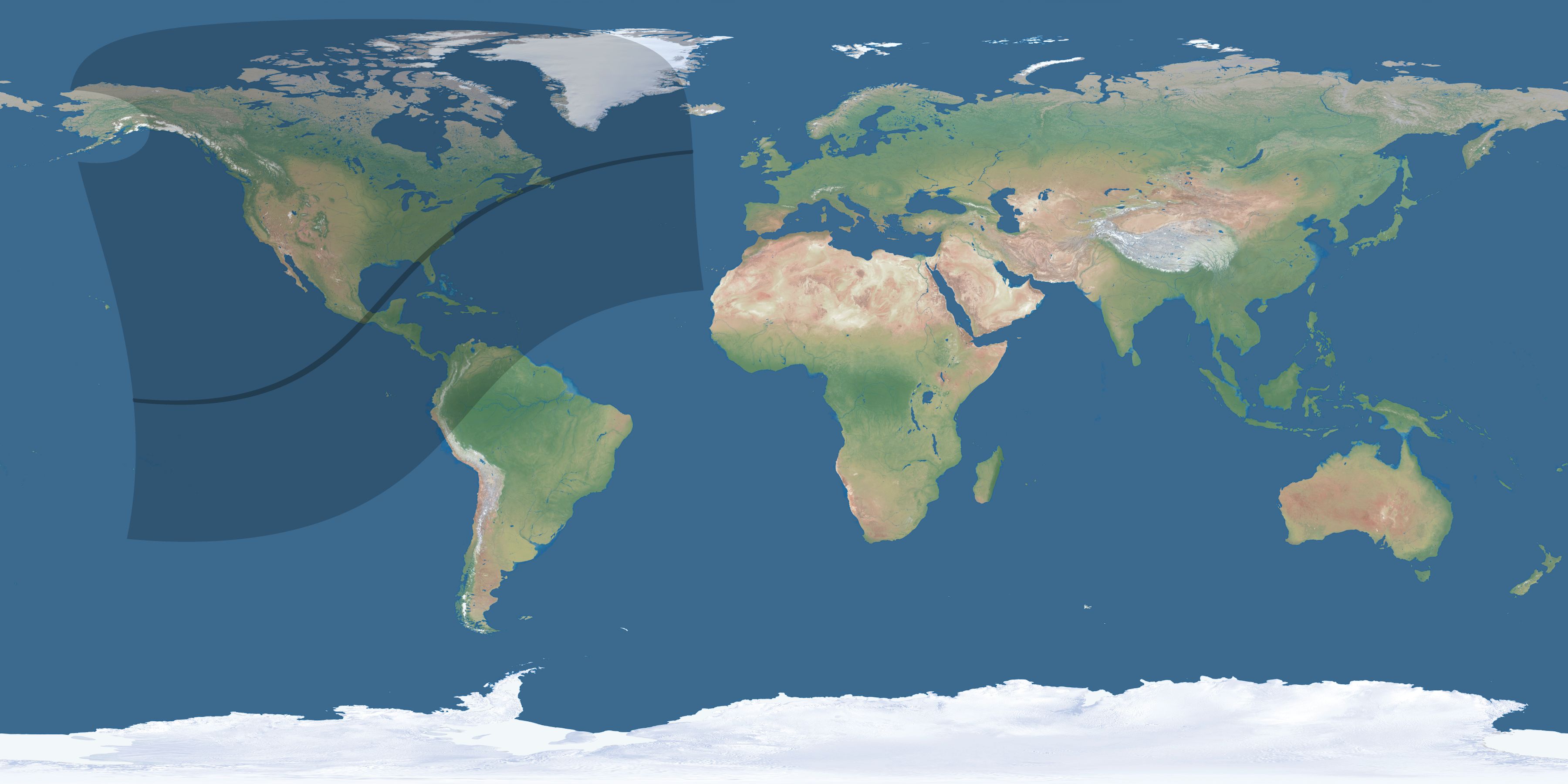 Map of the umbra and penumbra path of the solar eclipse of 03/07/1970