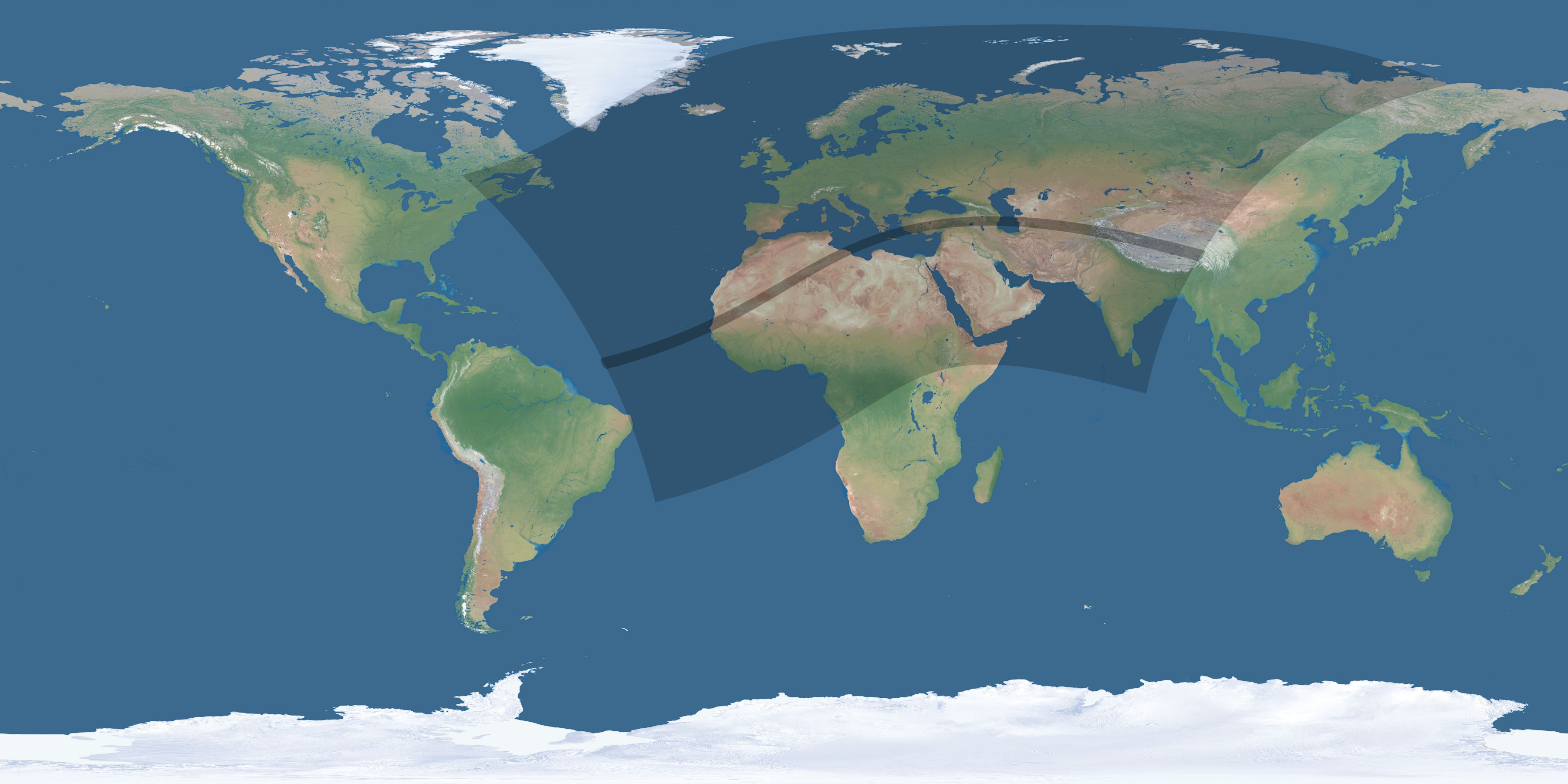 Map of the umbra and penumbra path of the solar eclipse of 04/29/1976