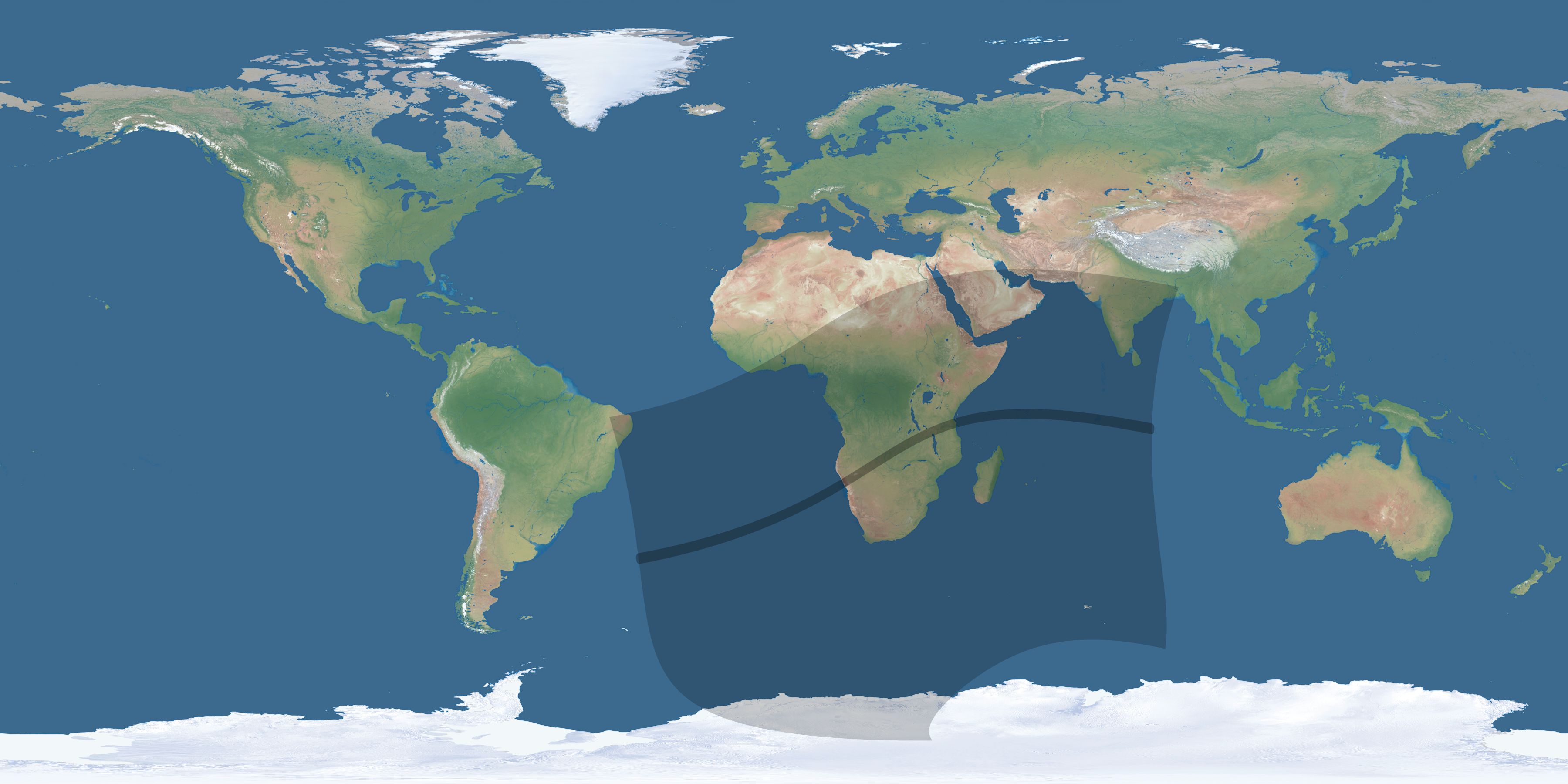 Map of the umbra and penumbra path of the solar eclipse of 04/18/1977
