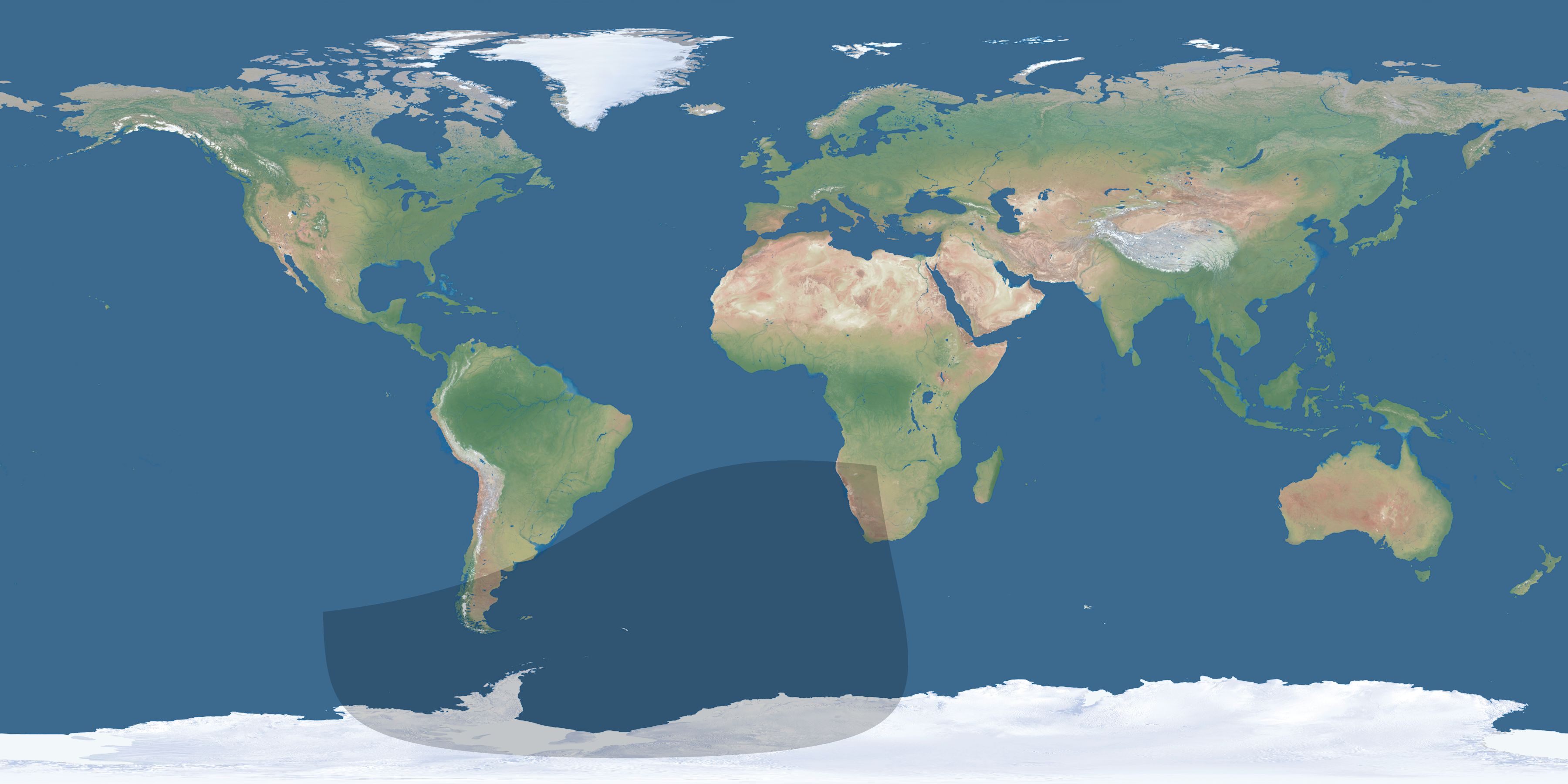 Map of the umbra and penumbra path of the solar eclipse of 04/07/1978