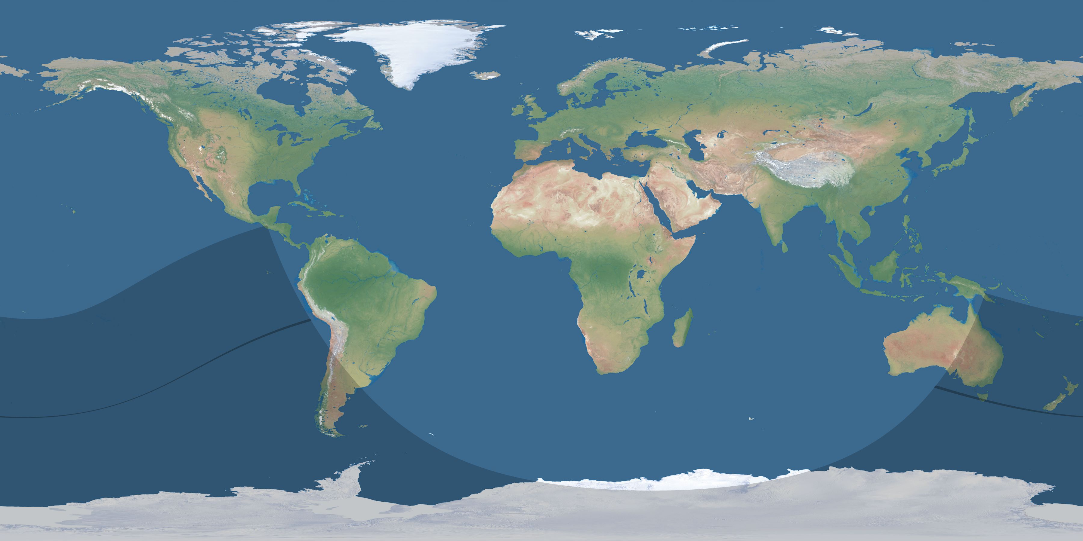 Map of the umbra and penumbra path of the solar eclipse of 02/04/1981