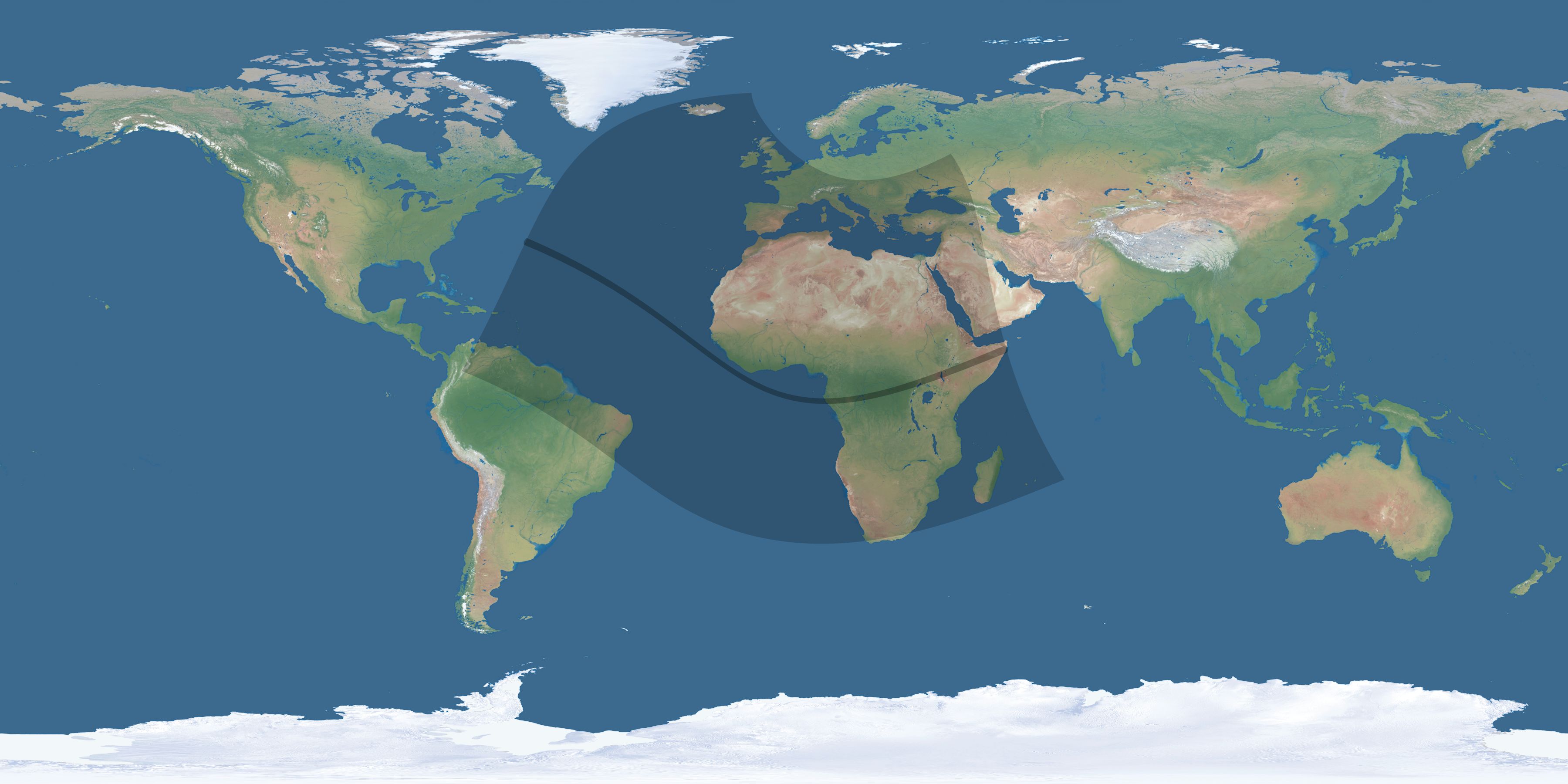 Map of the umbra and penumbra path of the solar eclipse of 12/04/1983
