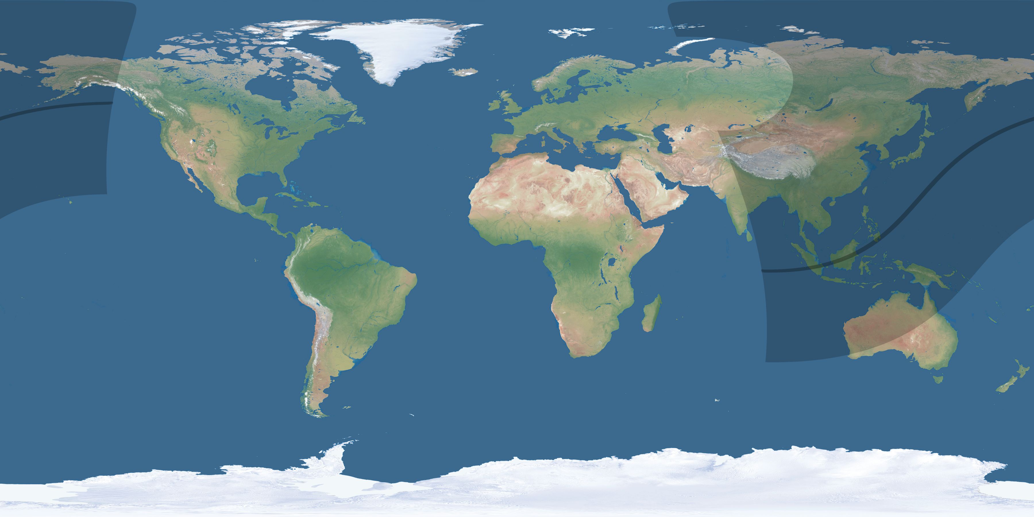 Map of the umbra and penumbra path of the solar eclipse of 03/18/1988