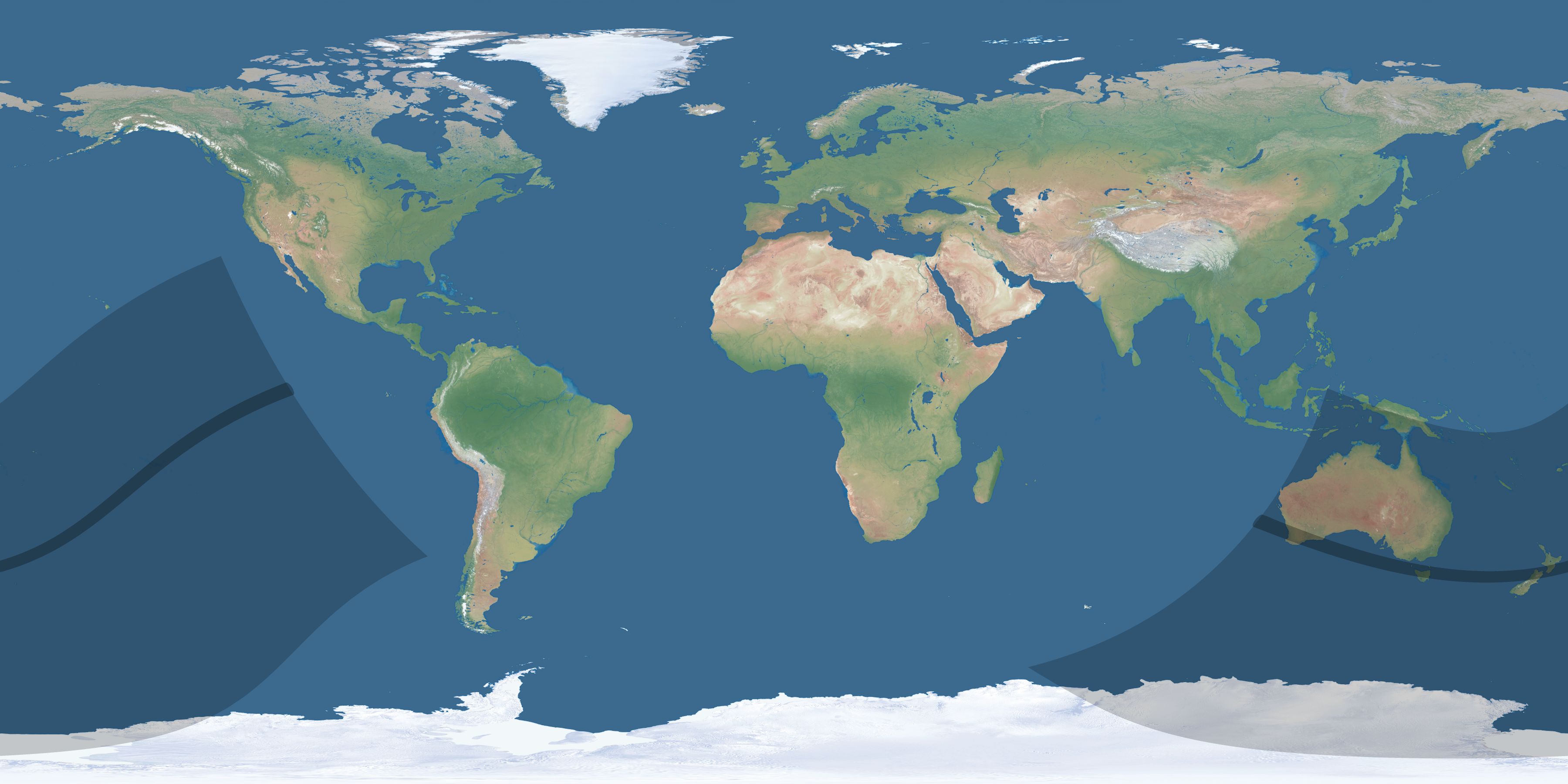 Map of the umbra and penumbra path of the solar eclipse of 01/15/1991