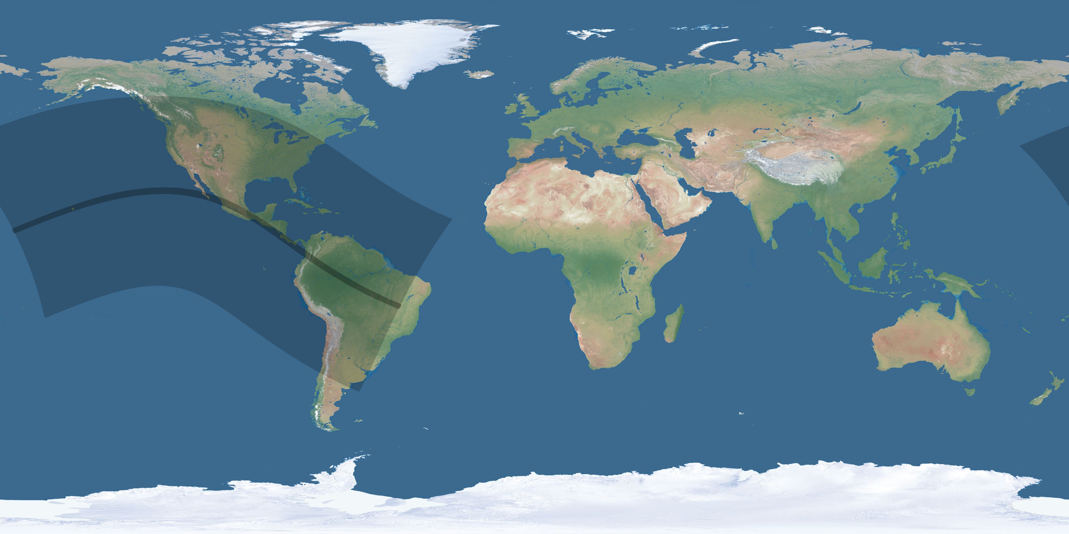 Map of the umbra and penumbra path of the solar eclipse of 07/11/1991