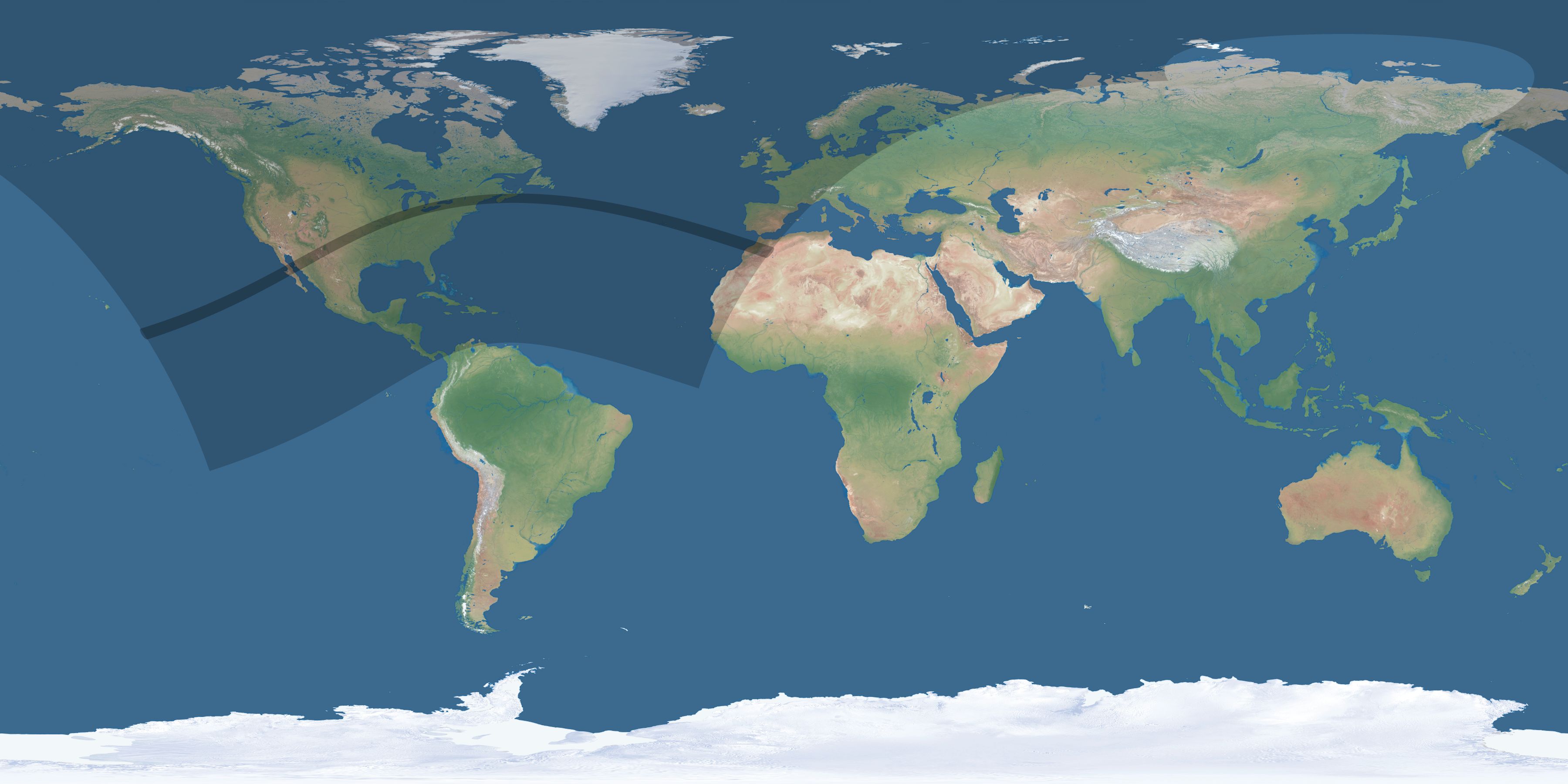 Map of the umbra and penumbra path of the solar eclipse of 05/10/1994
