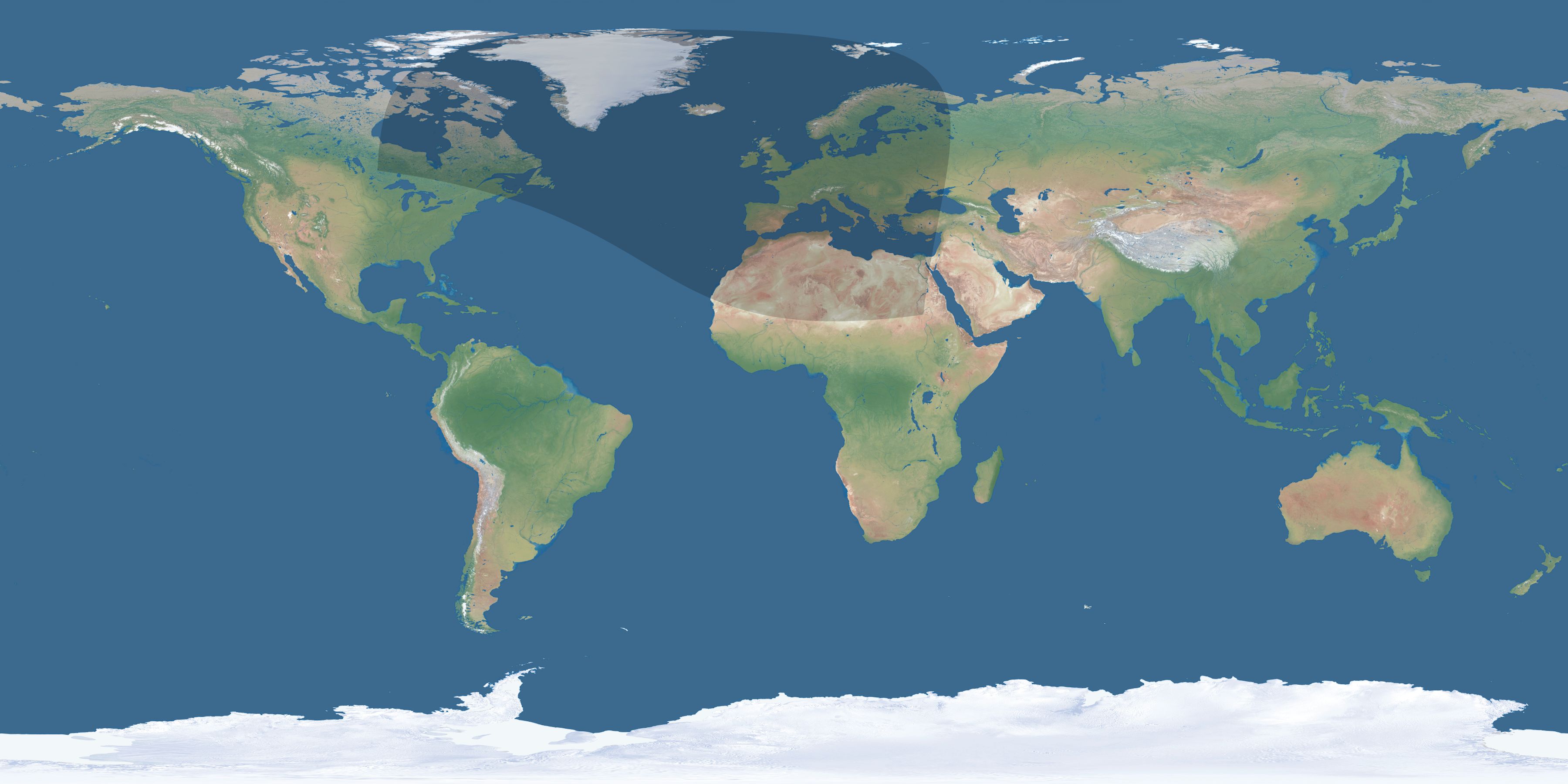 Map of the umbra and penumbra path of the solar eclipse of 10/12/1996