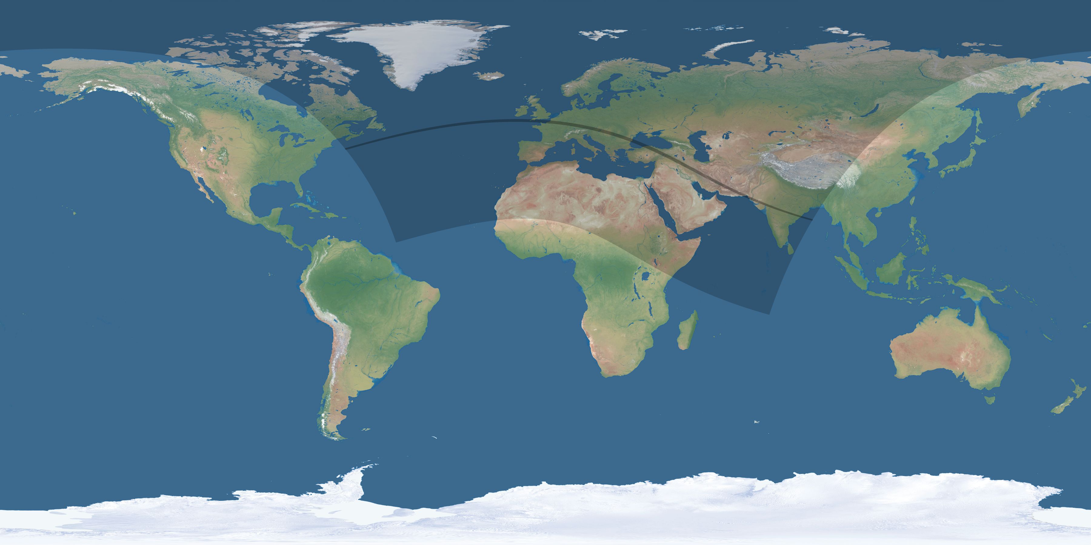 Map of the umbra and penumbra path of the solar eclipse of 08/11/1999