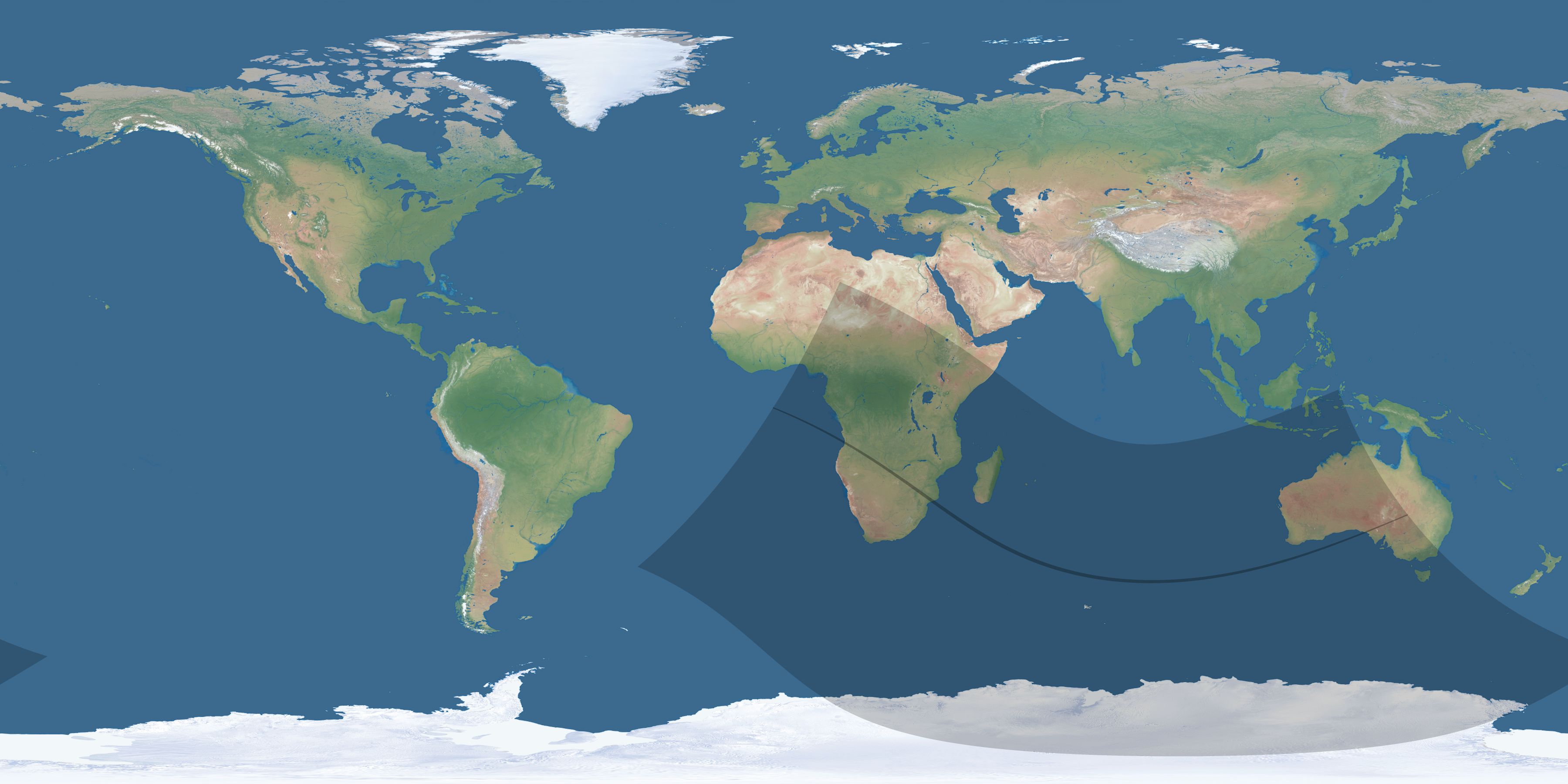 Map of the umbra and penumbra path of the solar eclipse of 12/04/2002