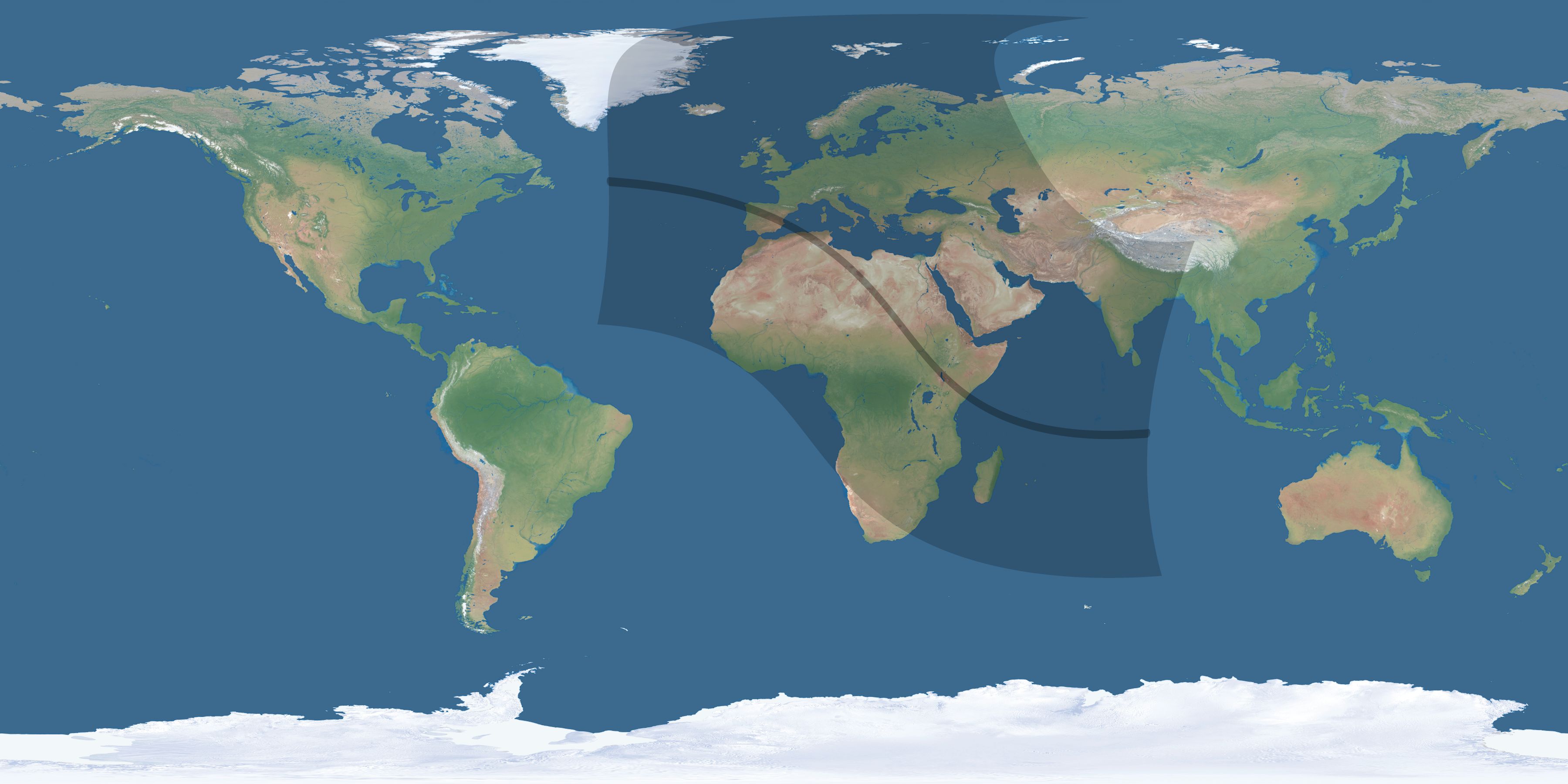 Map of the umbra and penumbra path of the solar eclipse of 10/03/2005