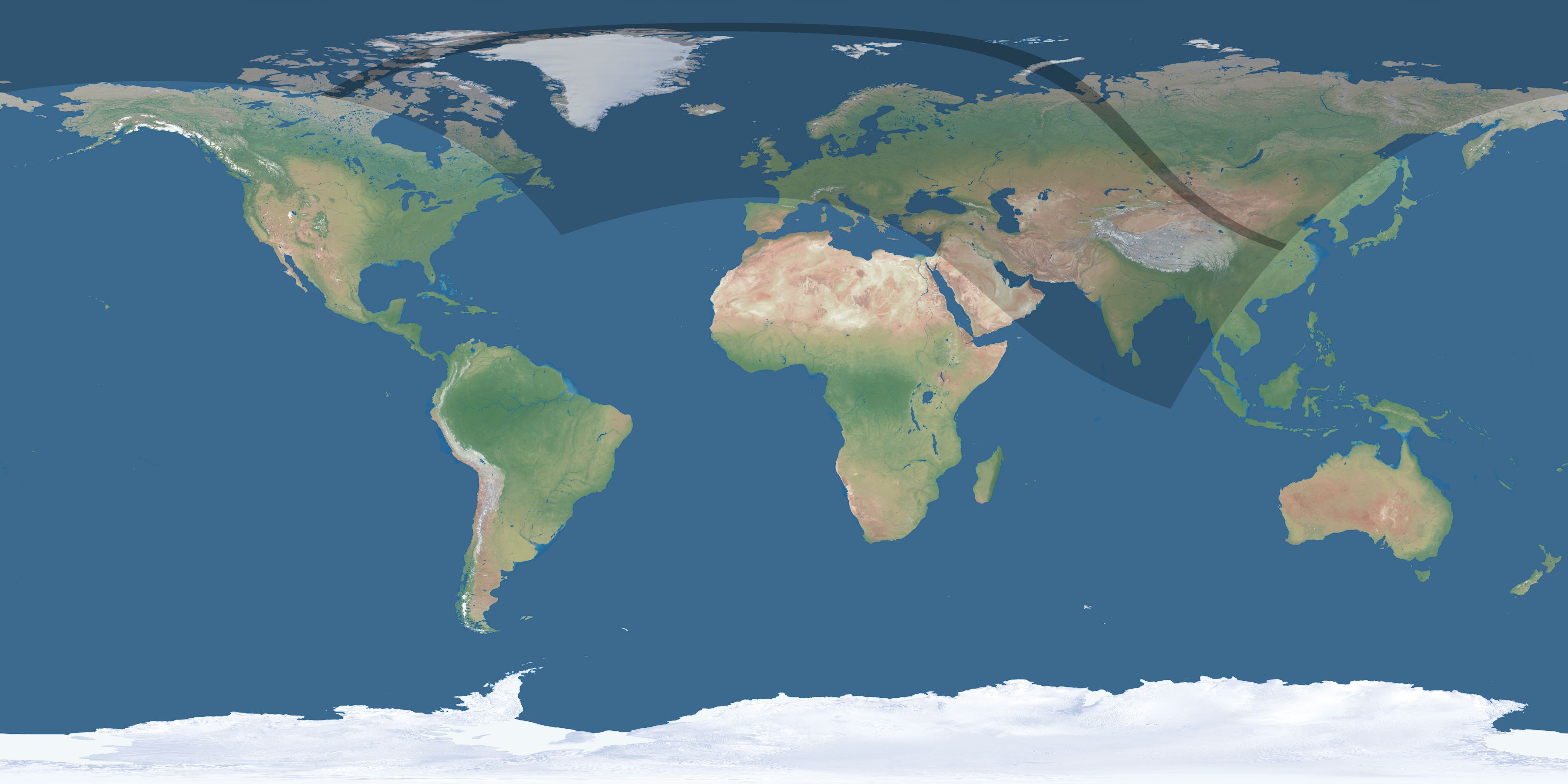 Map of the umbra and penumbra path of the solar eclipse of 08/01/2008