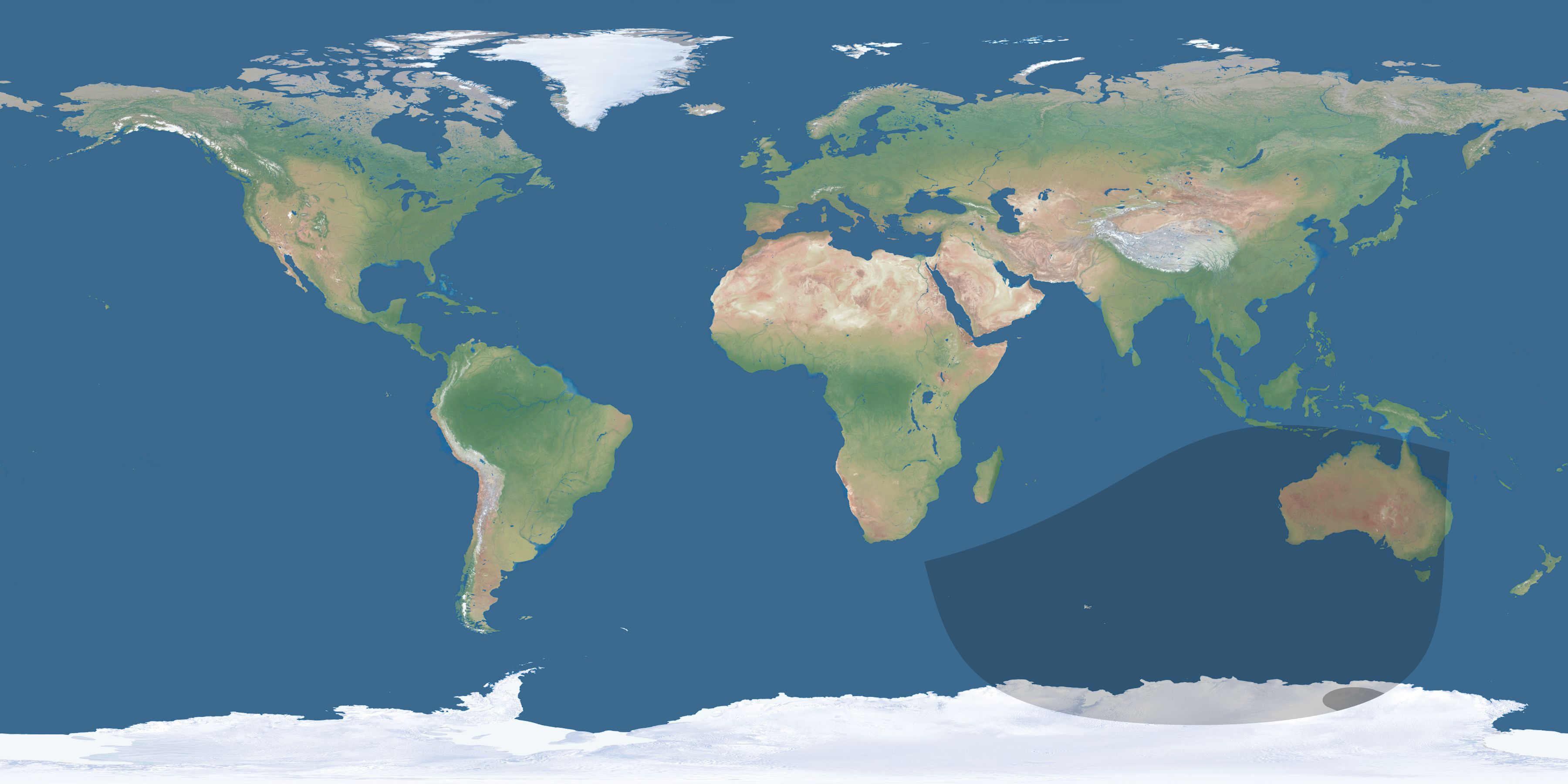 Map of the umbra and penumbra path of the solar eclipse of 04/29/2014