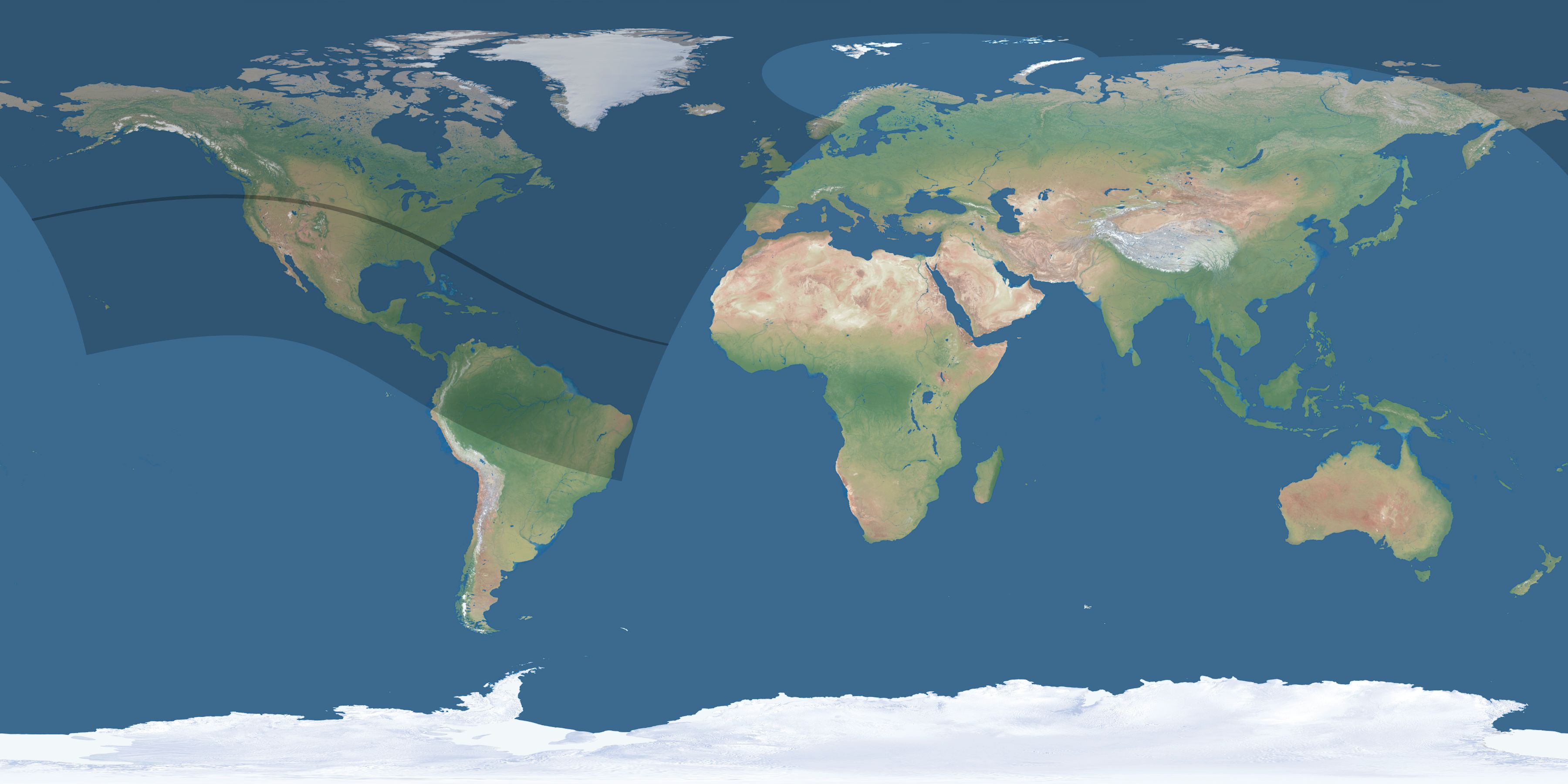 Map of the umbra and penumbra path of the solar eclipse of 08/21/2017
