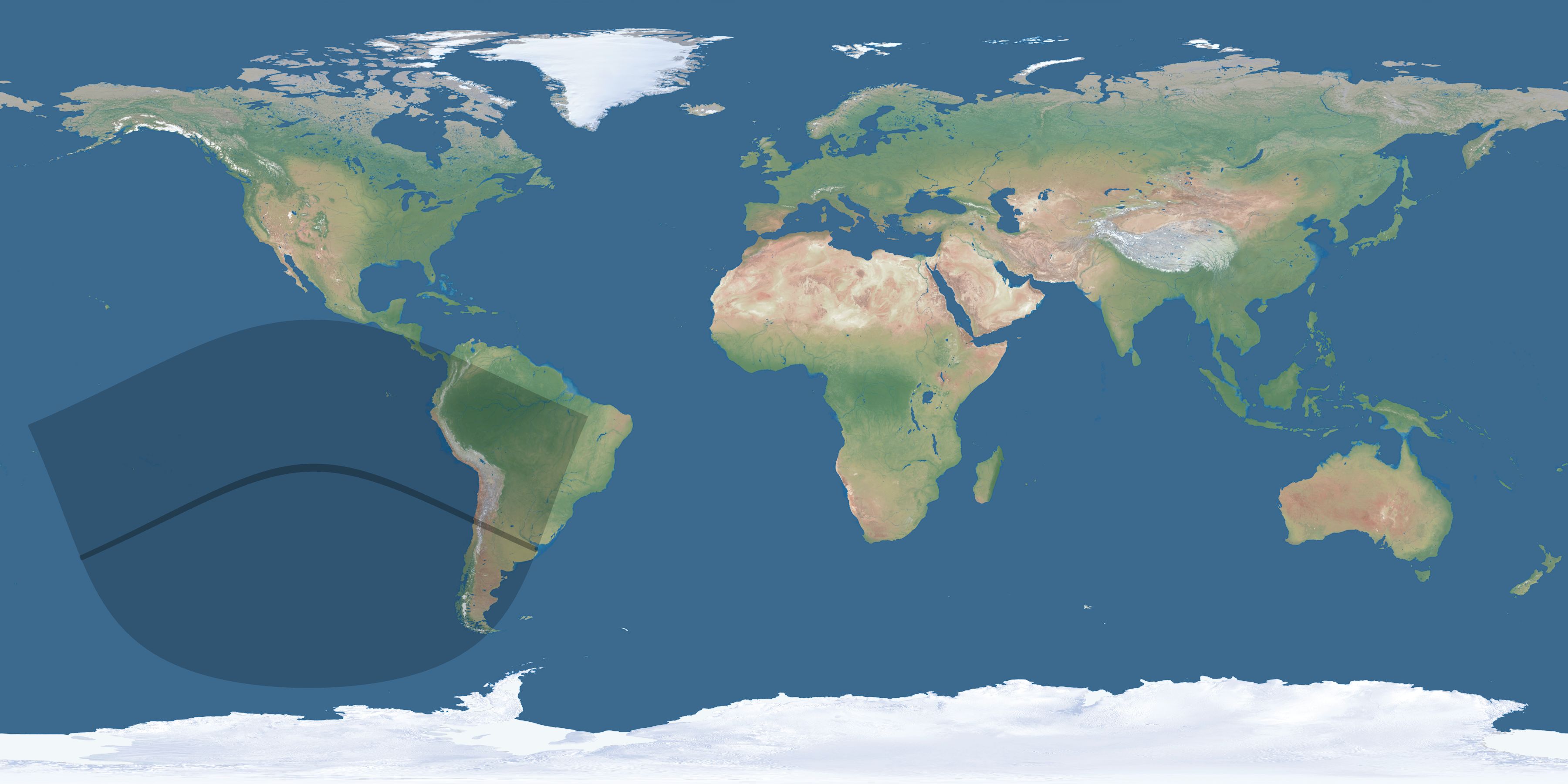 Map of the umbra and penumbra path of the solar eclipse of 07/02/2019