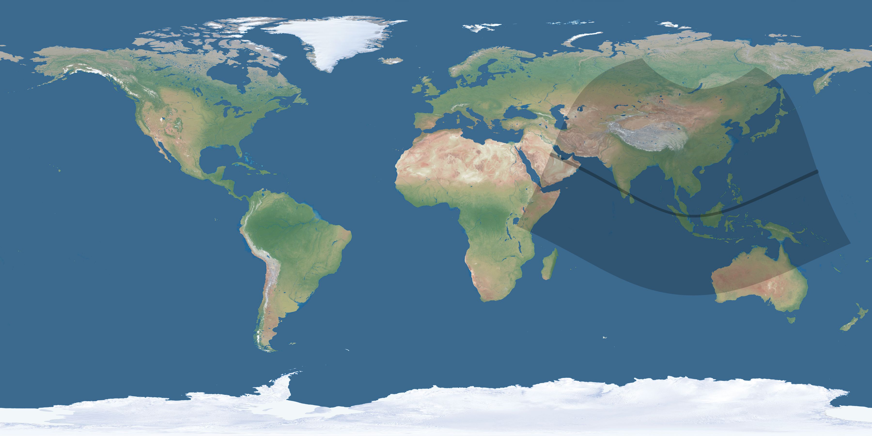 Map of the umbra and penumbra path of the solar eclipse of 12/26/2019