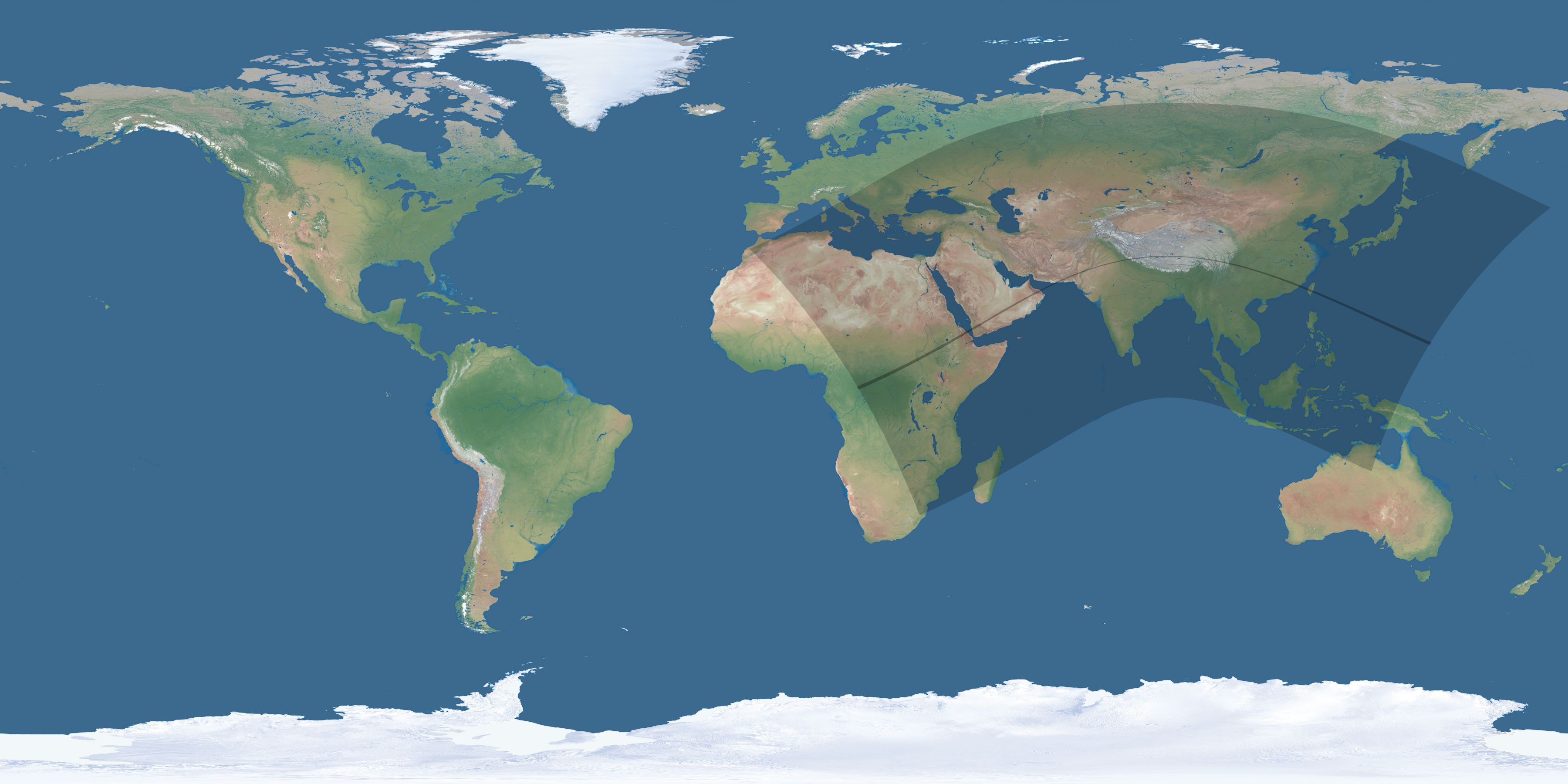 Map of the umbra and penumbra path of the solar eclipse of 06/21/2020