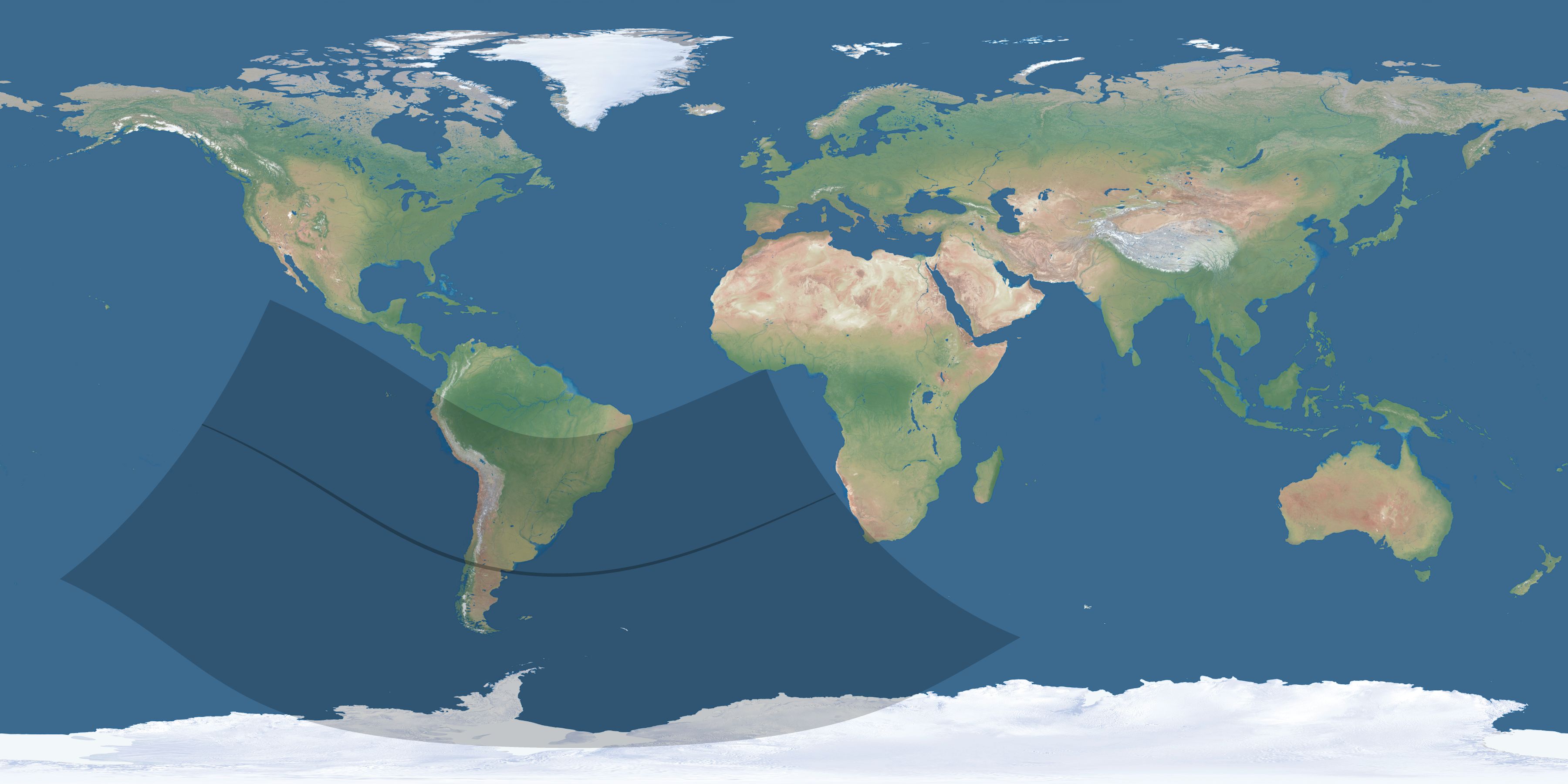 Map of the umbra and penumbra path of the solar eclipse of 12/14/2020