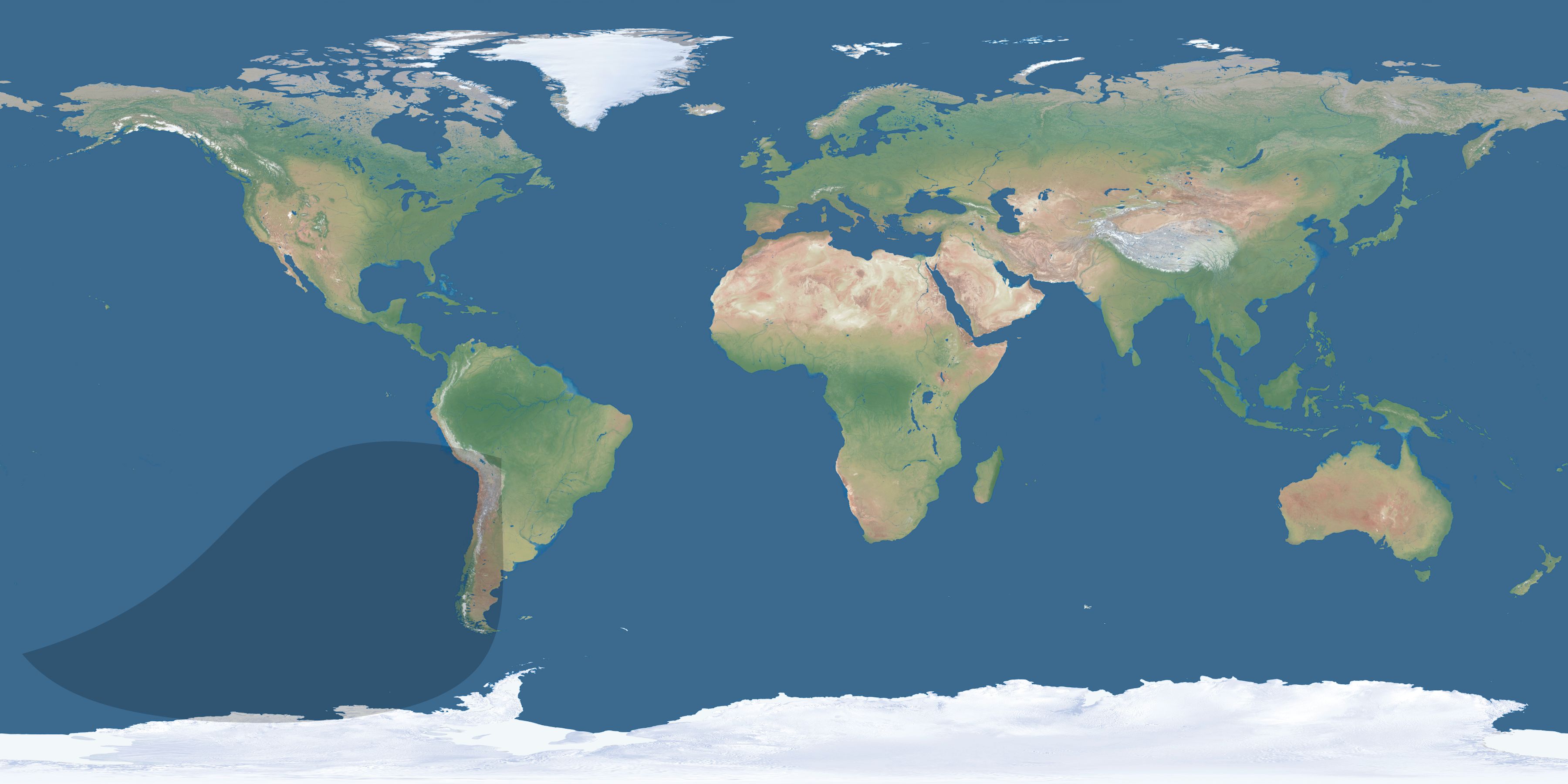 Map of the umbra and penumbra path of the solar eclipse of 04/30/2022