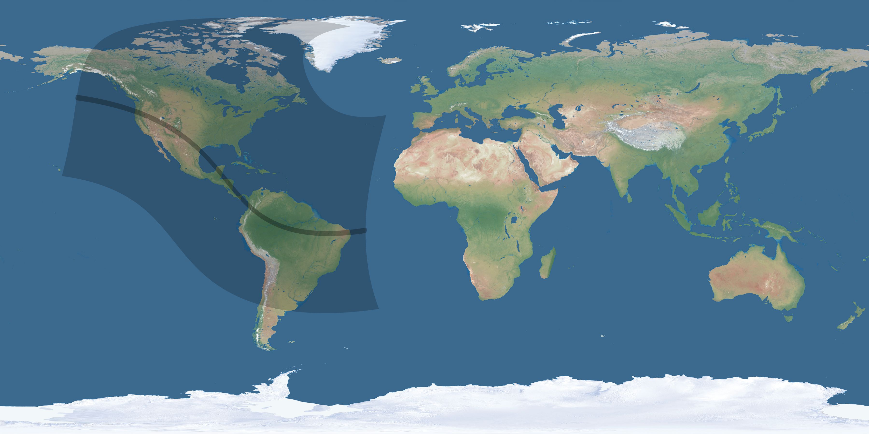 Map of the umbra and penumbra path of the solar eclipse of 10/14/2023