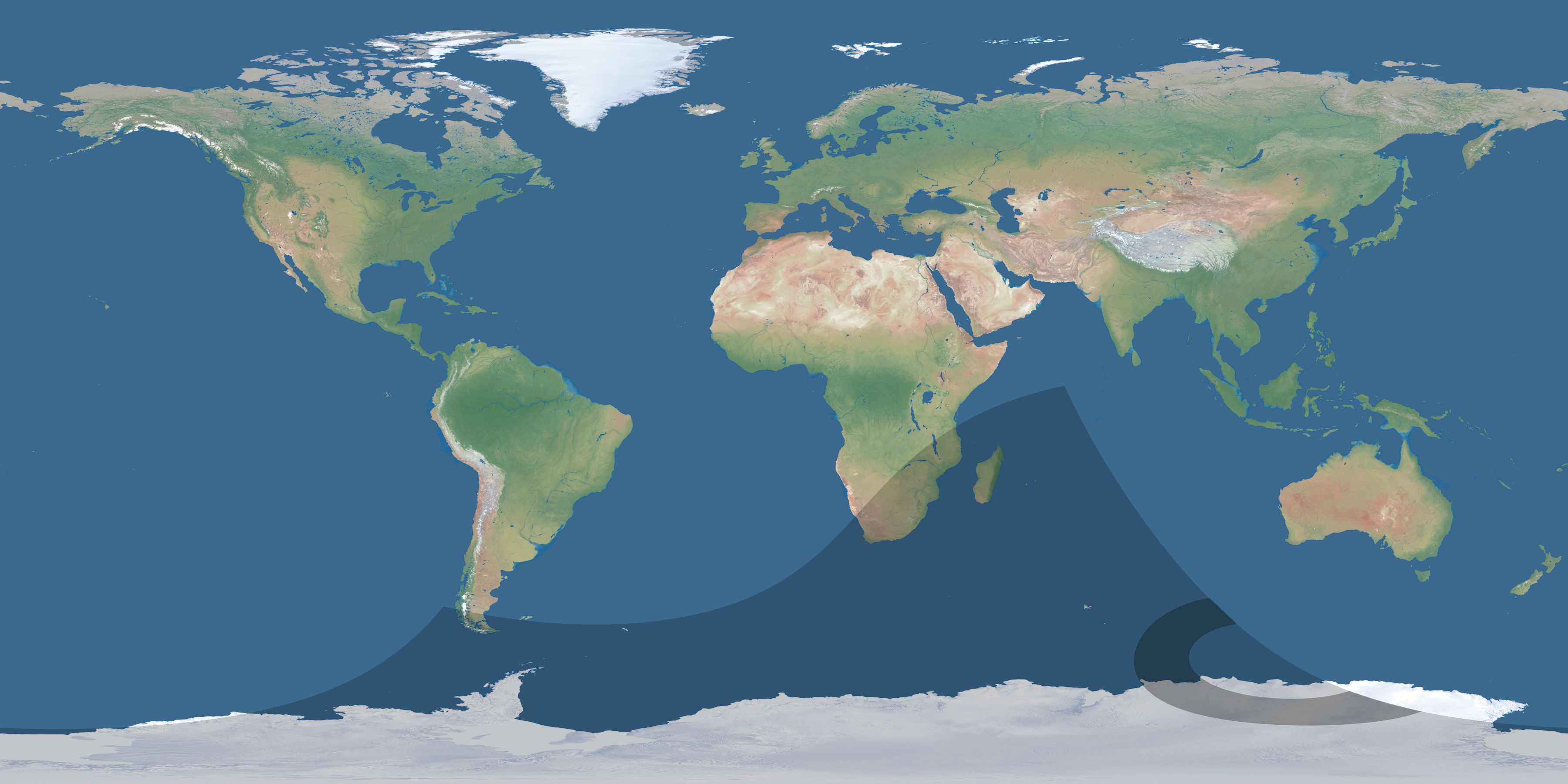 Map of the umbra and penumbra path of the solar eclipse of 02/17/2026