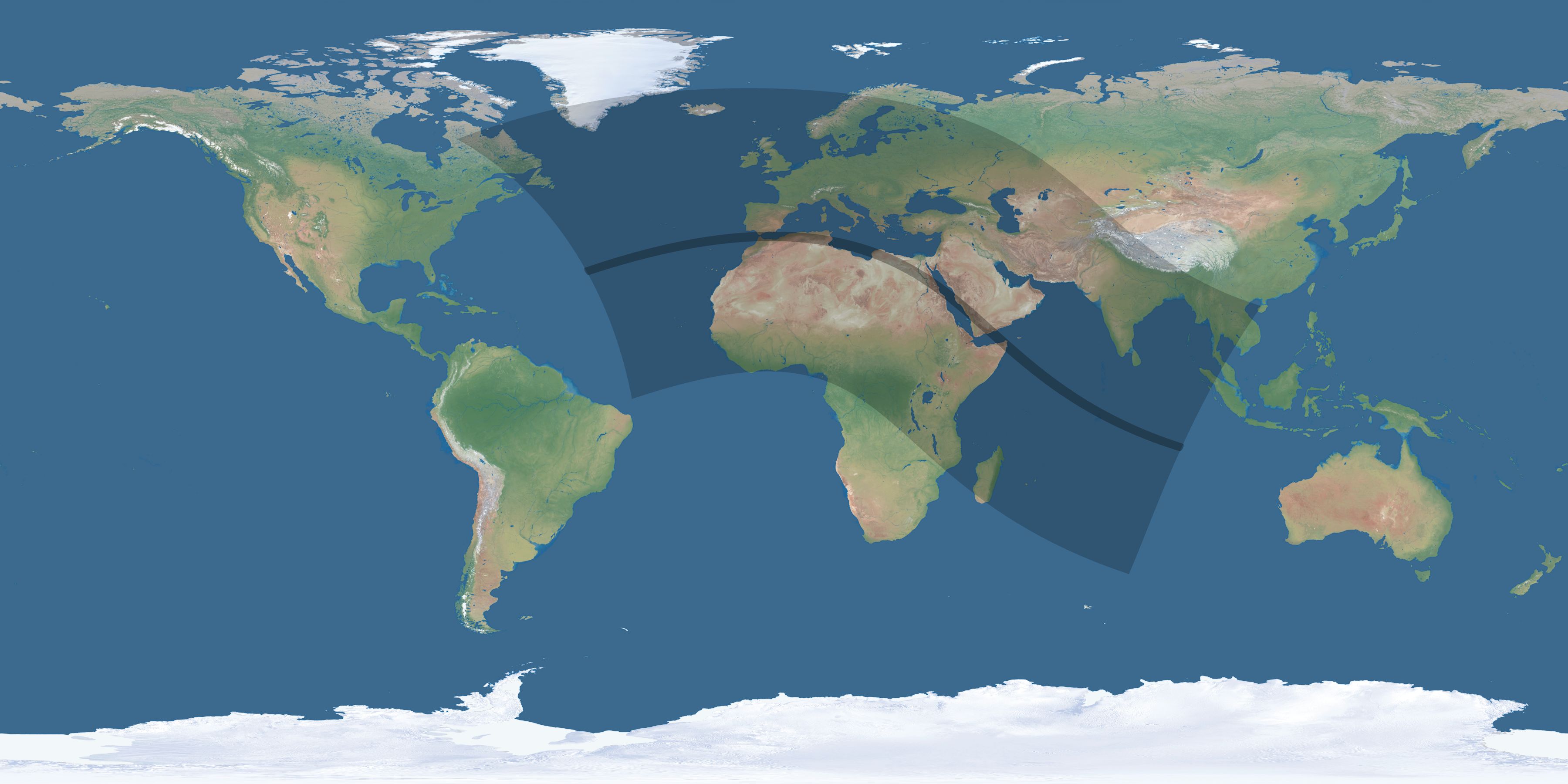 Map of the umbra and penumbra path of the solar eclipse of 08/02/2027